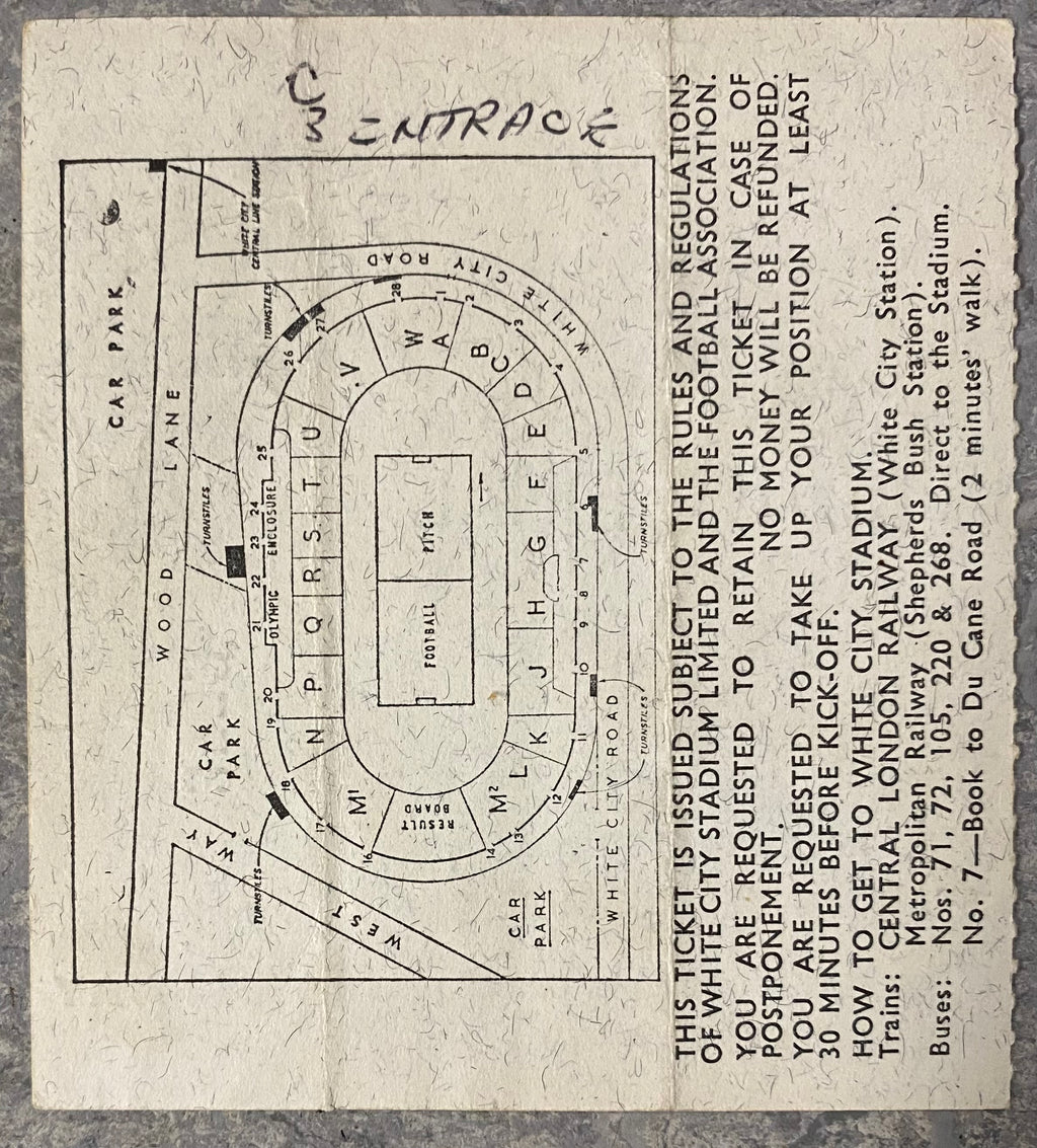 1966 ORIGINAL WORLD CUP 1ST ROUND TICKET URUGUAY V FRANCE @ WHITE CITY
