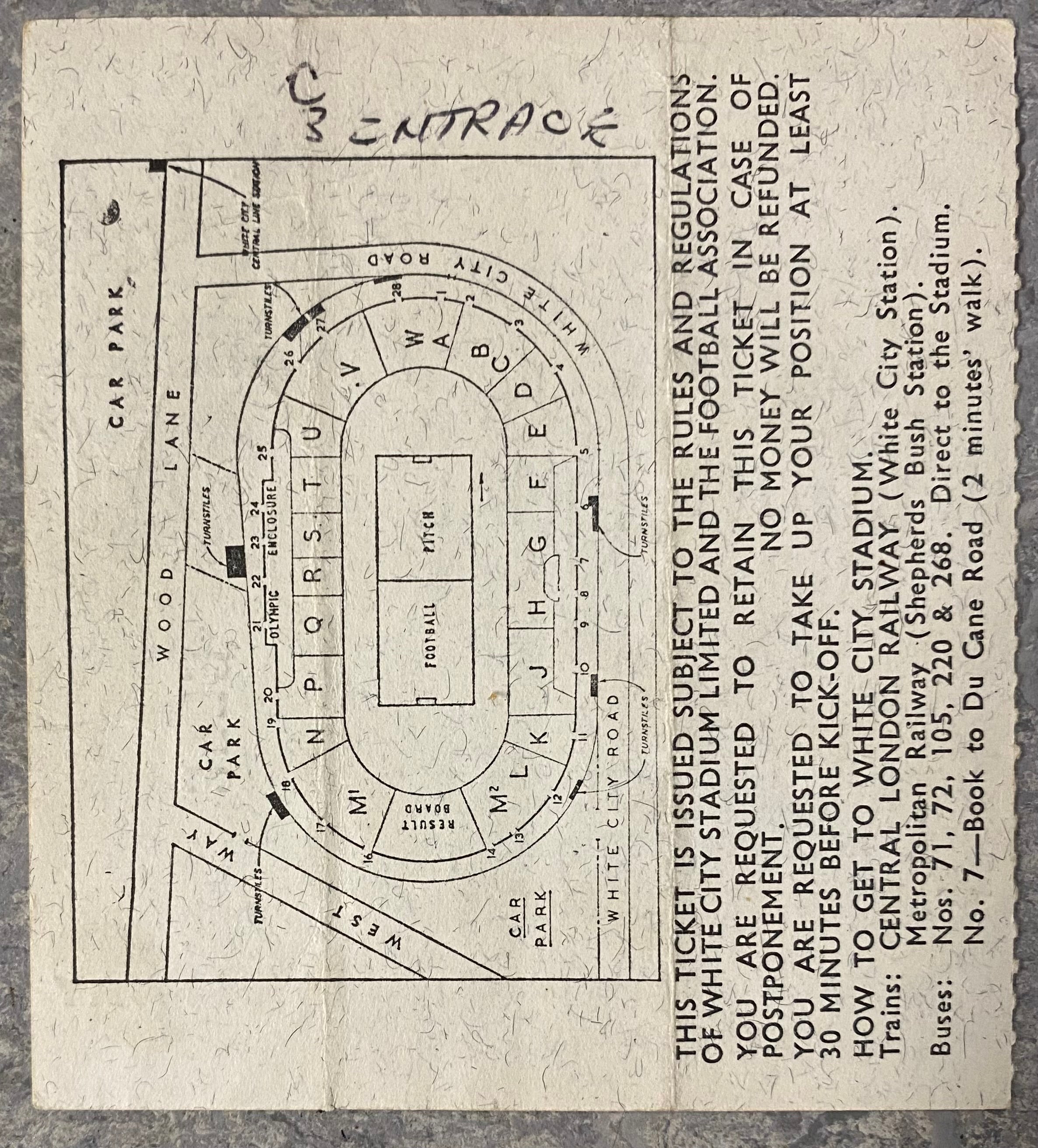 1966 ORIGINAL WORLD CUP 1ST ROUND TICKET URUGUAY V FRANCE @ WHITE CITY