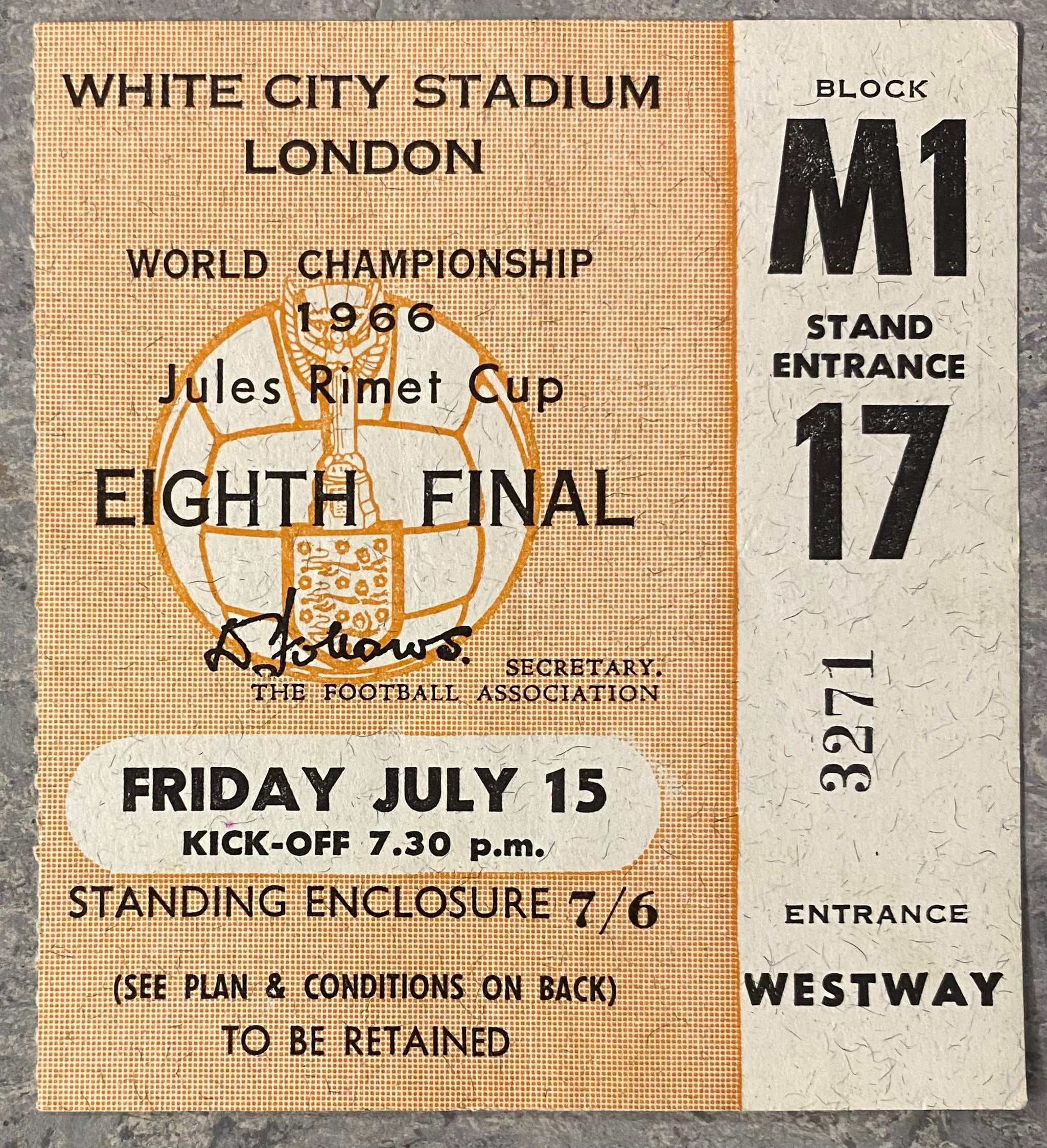 1966 ORIGINAL WORLD CUP 1ST ROUND TICKET URUGUAY V FRANCE @ WHITE CITY