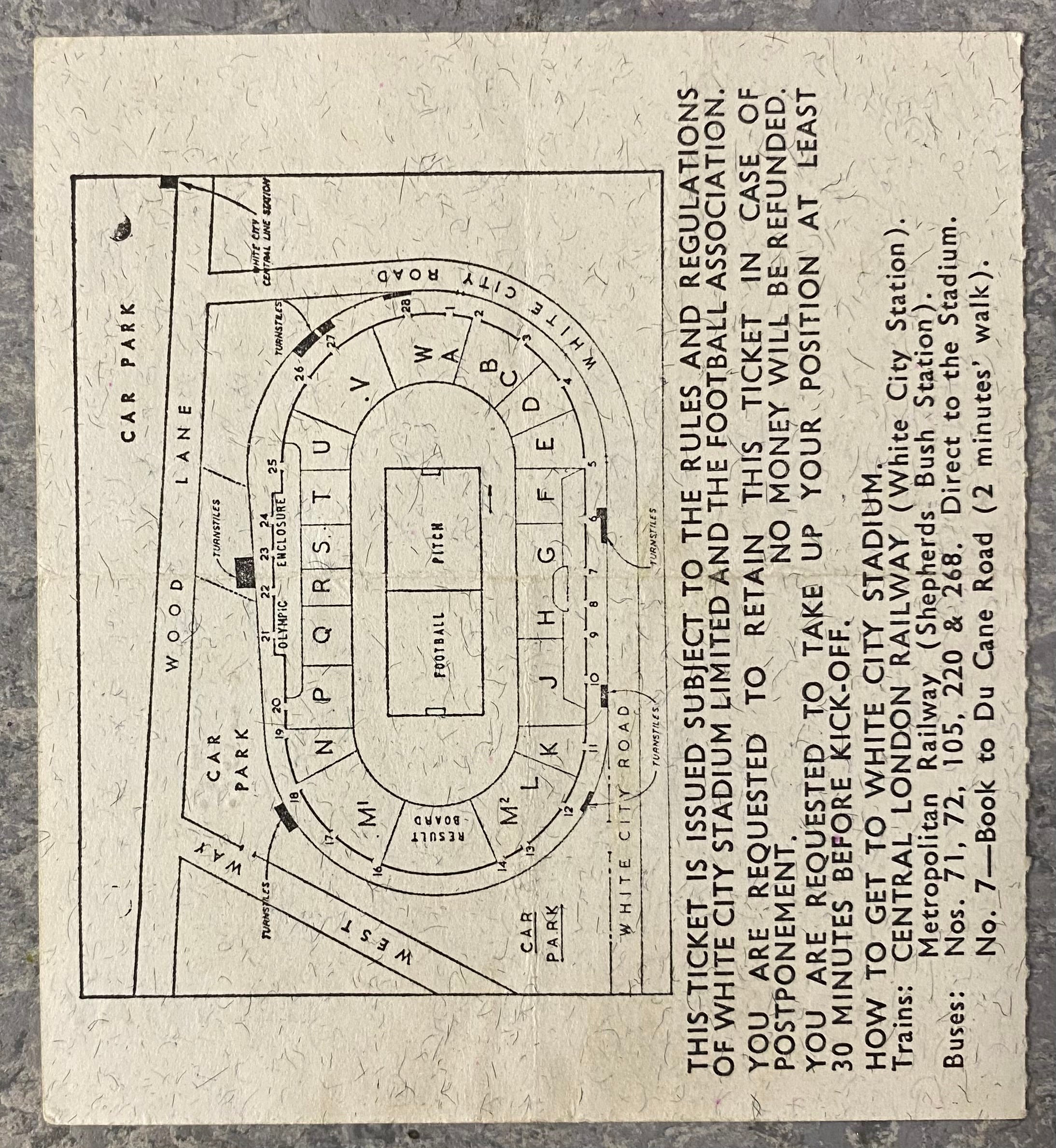 1966 ORIGINAL WORLD CUP 1ST ROUND TICKET URUGUAY V FRANCE @ WHITE CITY