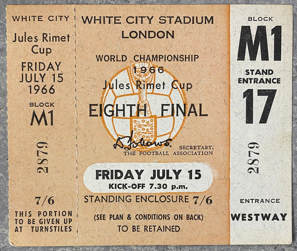 1966 ORIGINAL WORLD CUP 1ST ROUND UNUSED TICKET URUGUAY V FRANCE @ WHITE CITY