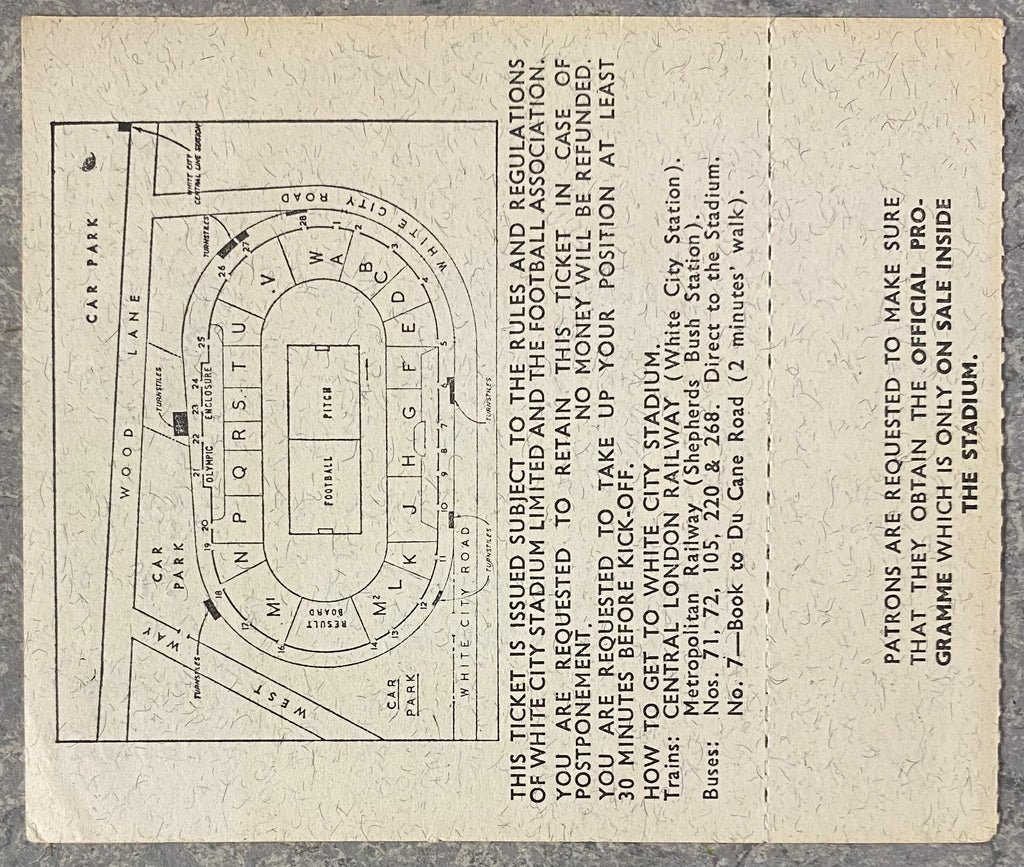 1966 ORIGINAL WORLD CUP 1ST ROUND UNUSED TICKET URUGUAY V FRANCE @ WHITE CITY