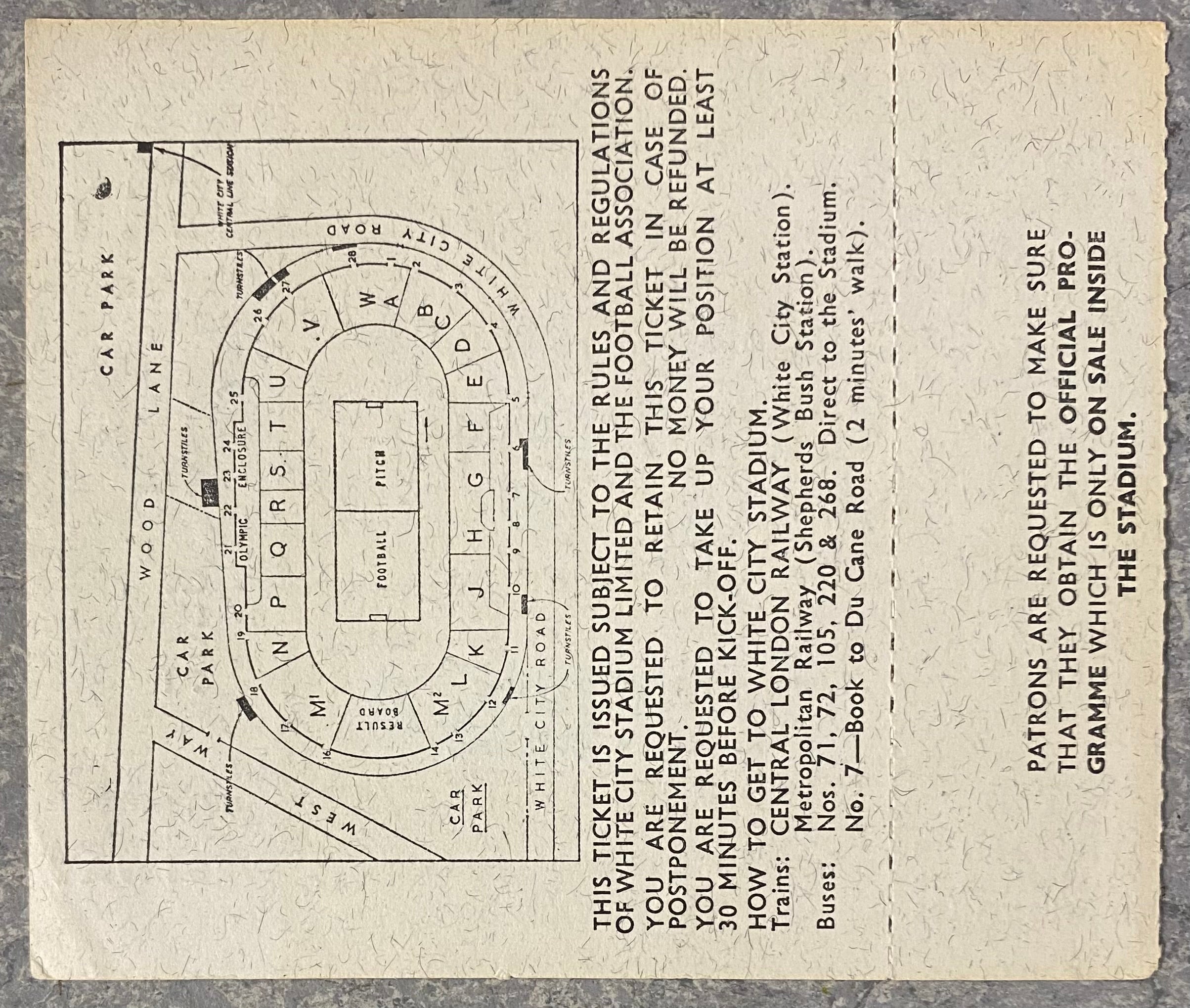 1966 ORIGINAL WORLD CUP 1ST ROUND UNUSED TICKET URUGUAY V FRANCE @ WHITE CITY