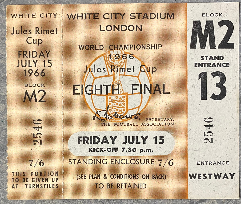 1966 ORIGINAL WORLD CUP 1ST ROUND UNUSED TICKET URUGUAY V FRANCE @ WHITE CITY