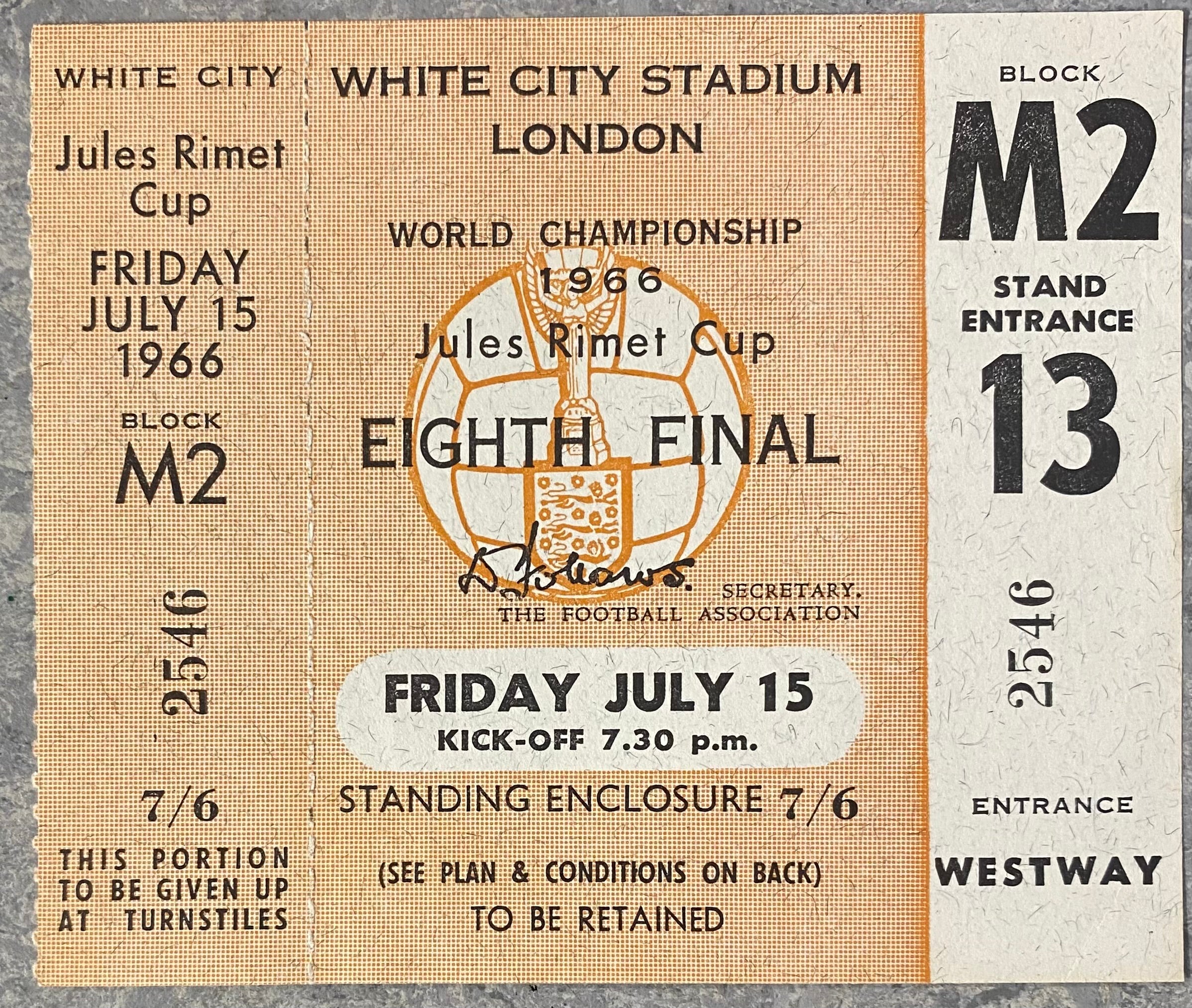 1966 ORIGINAL WORLD CUP 1ST ROUND UNUSED TICKET URUGUAY V FRANCE @ WHITE CITY