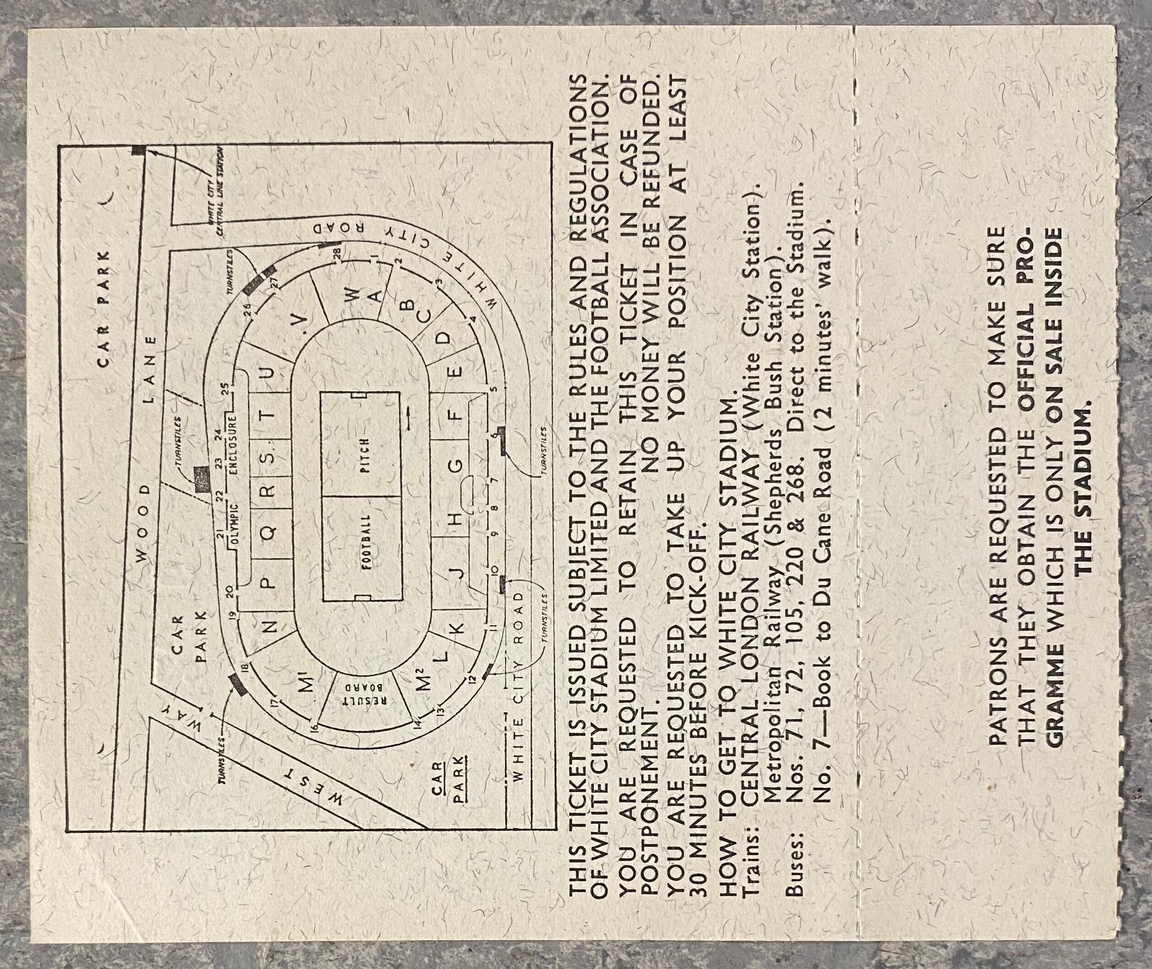 1966 ORIGINAL WORLD CUP 1ST ROUND UNUSED TICKET URUGUAY V FRANCE @ WHITE CITY