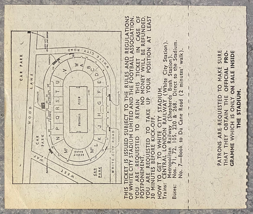 1966 ORIGINAL WORLD CUP 1ST ROUND UNUSED TICKET URUGUAY V FRANCE @ WHITE CITY