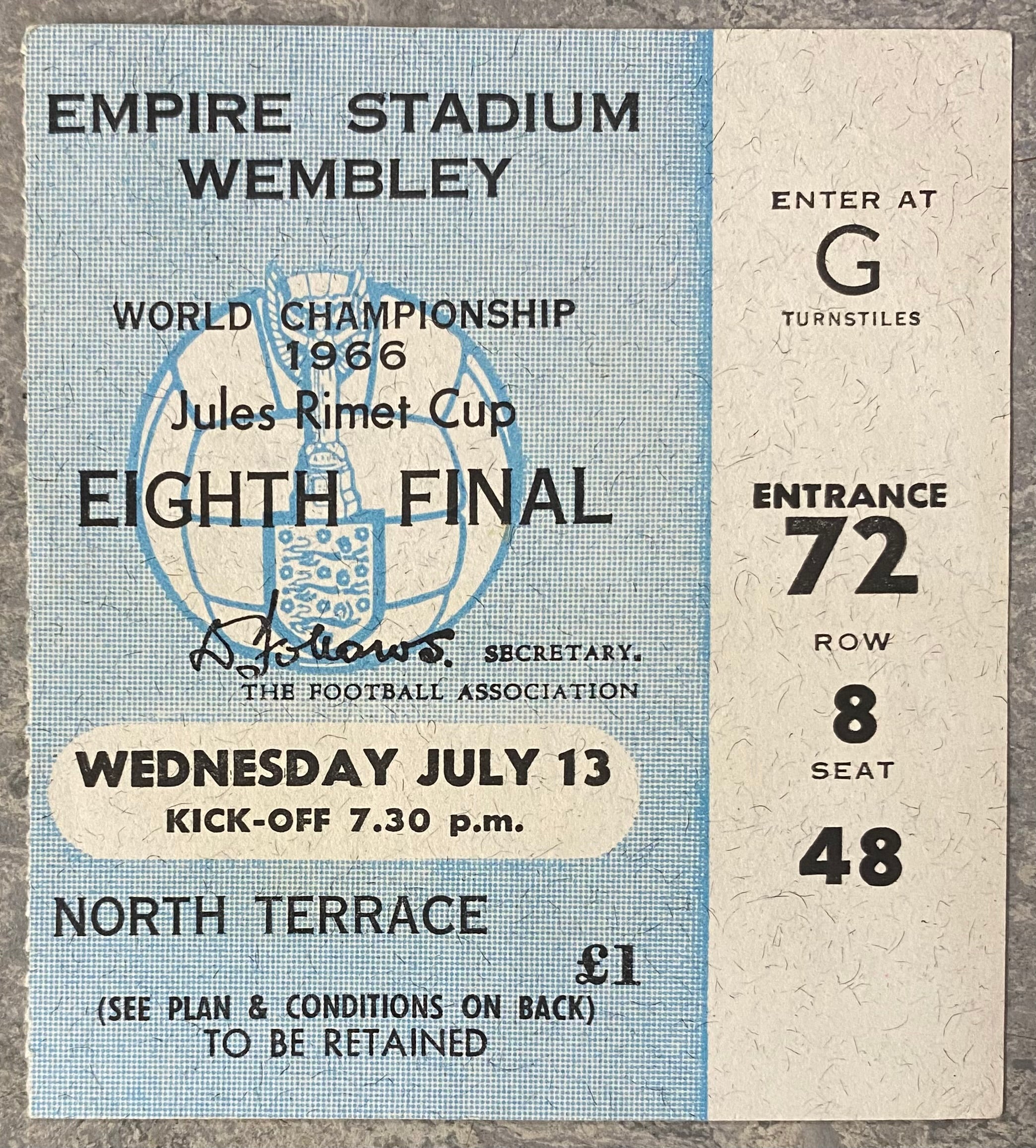 1966 ORIGINAL WORLD CUP 1ST ROUND TICKET MEXICO V FRANCE @ WEMBLEY