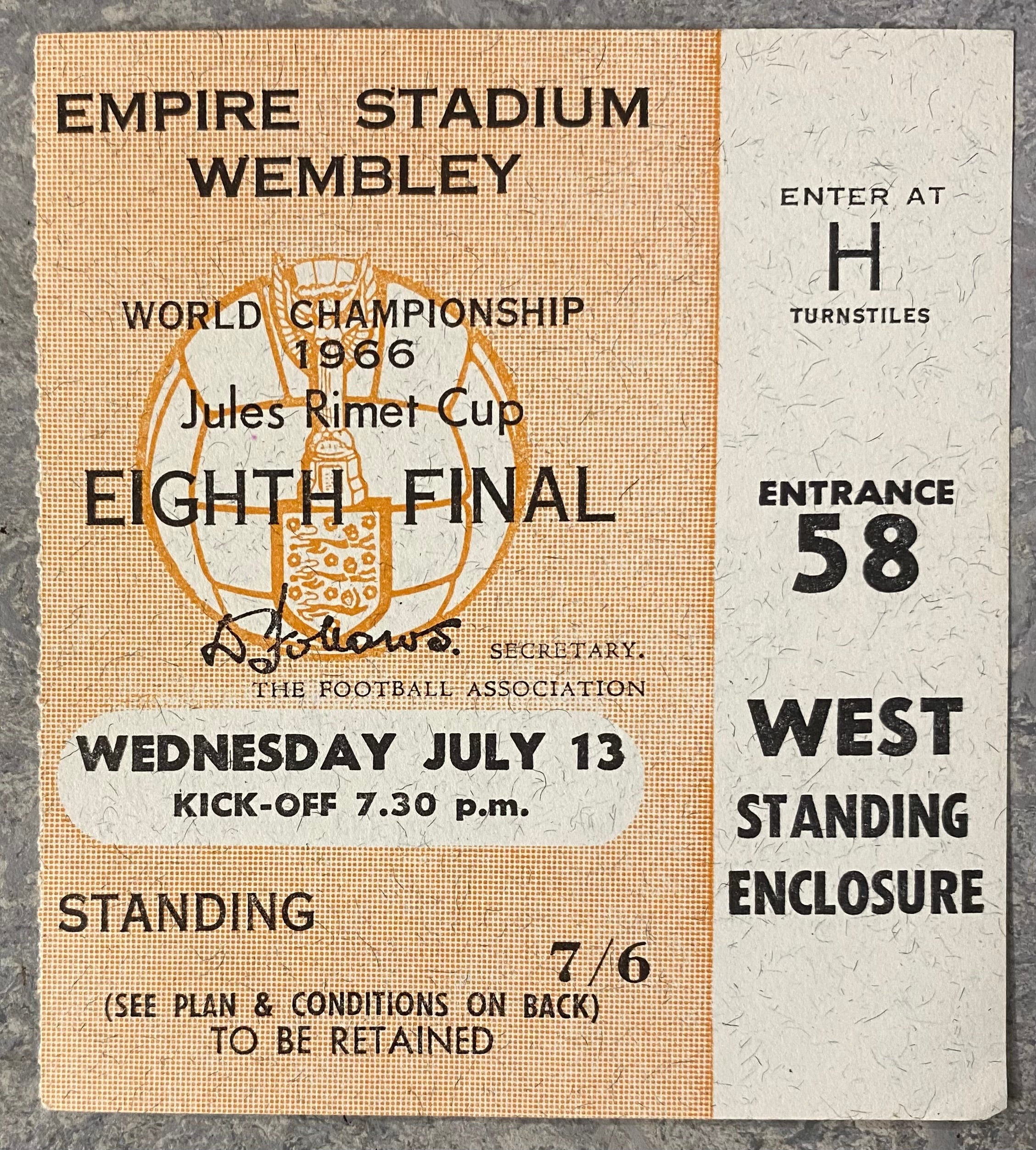 1966 ORIGINAL WORLD CUP 1ST ROUND TICKET MEXICO V FRANCE @ WEMBLEY