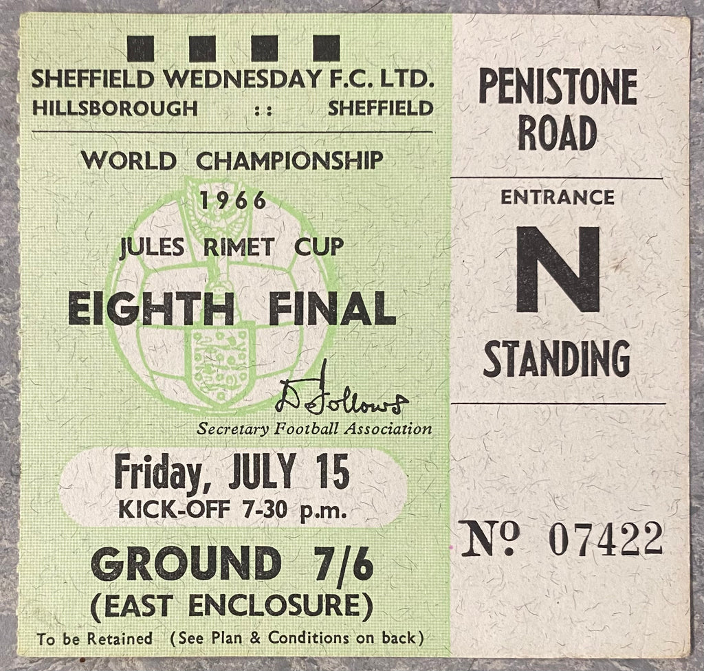 1966 ORIGINAL WORLD CUP 1ST ROUND TICKET SPAIN V SWITZERLAND @ HILLSBOROUGH