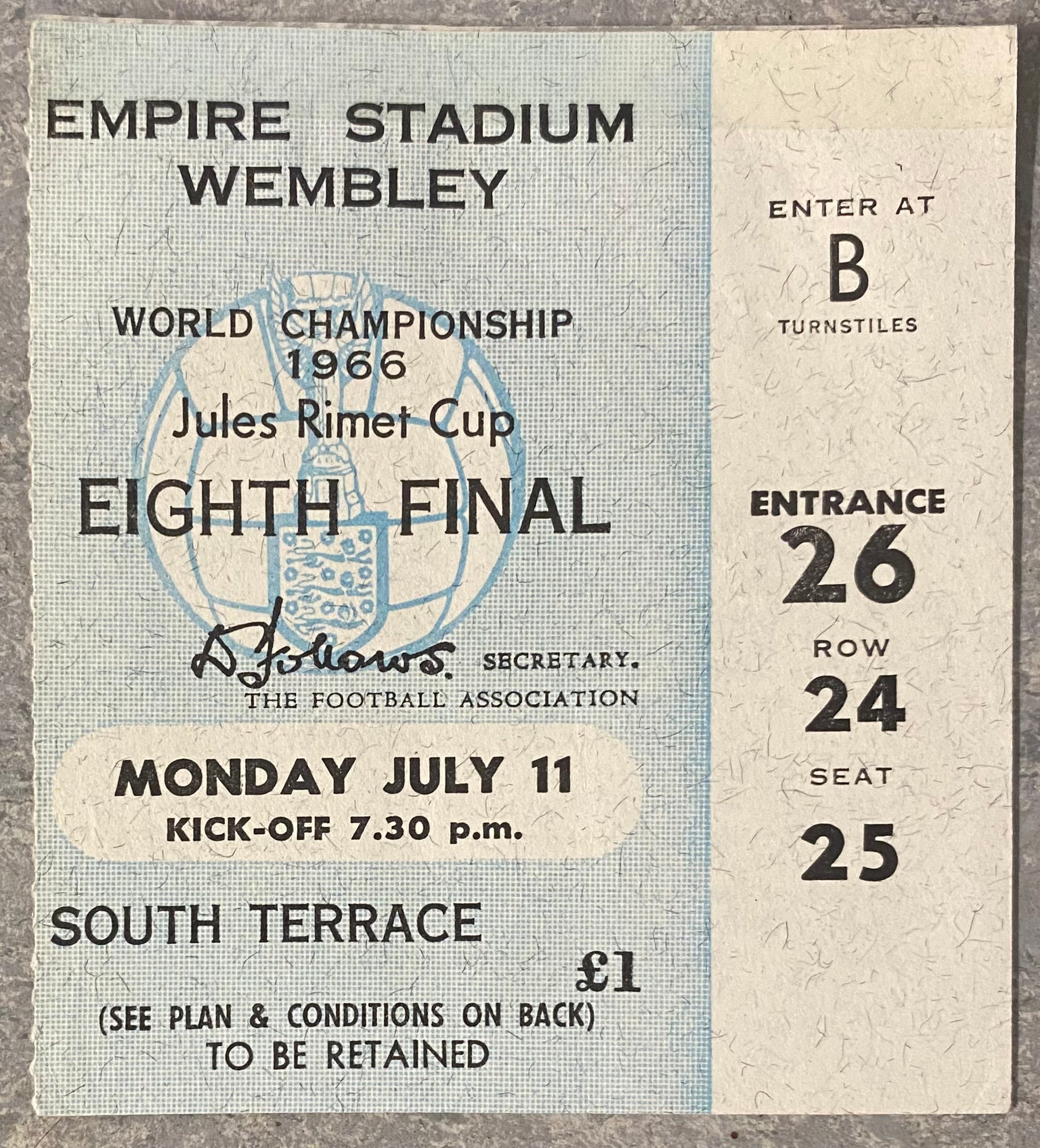 1966 ORIGINAL WORLD CUP 1ST ROUND TICKET ENGLAND V URUGUAY @ WEMBLEY