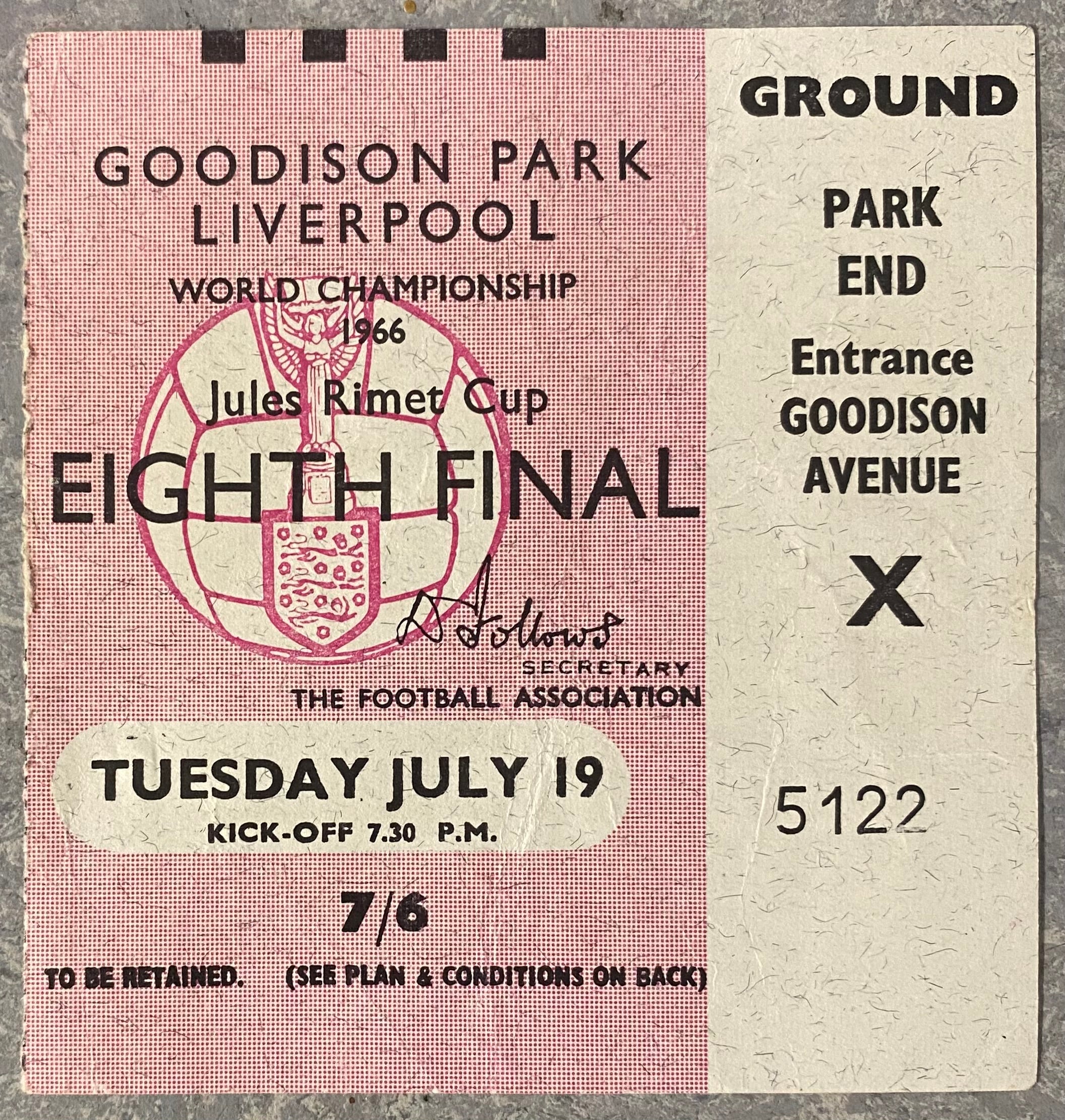 1966 ORIGINAL WORLD CUP 1ST ROUND TICKET BRAZIL V PORTUGAL @ GOODISON PARK