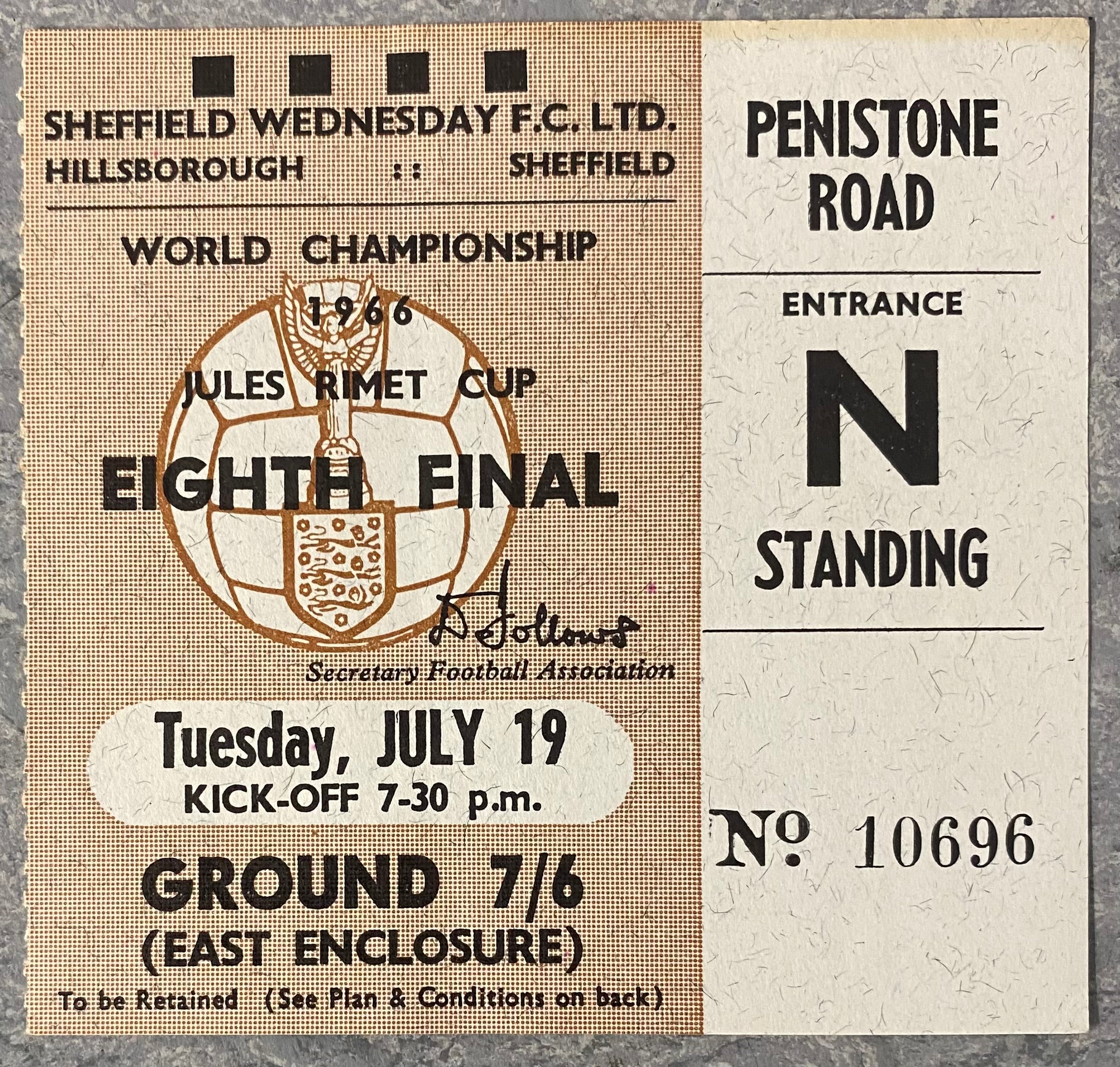 1966 ORIGINAL WORLD CUP 1ST ROUND TICKET ARGENTINA V SWITZERLAND @ HILLSBOROUGH