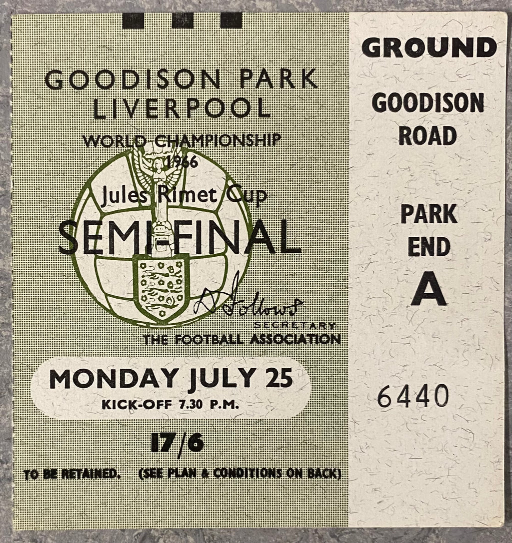 1966 ORIGINAL WORLD CUP SEMI FINAL TICKET WEST GERMANY V SOVIET UNION @ GOODISON PARK