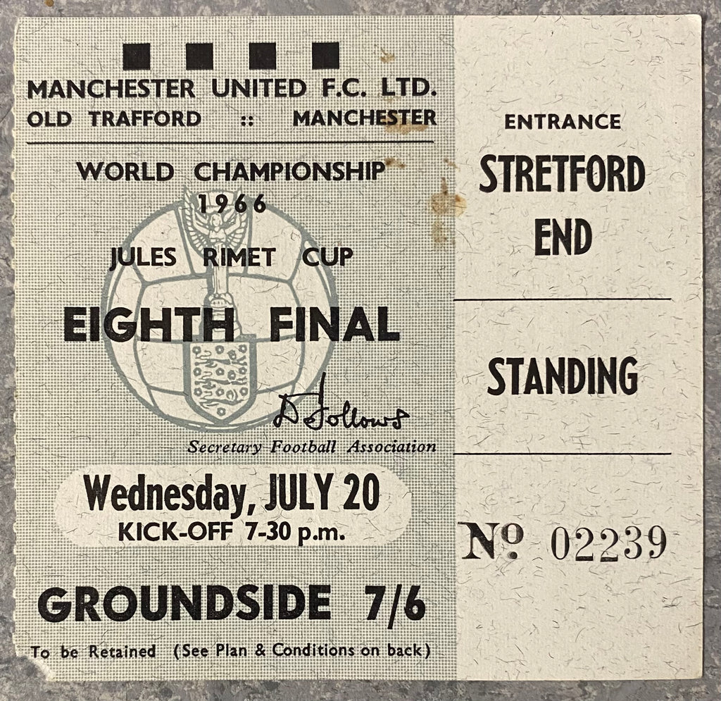 1966 ORIGINAL WORLD CUP 1ST ROUND TICKET HUNGARY V BULGARIA @ OLD TRAFFORD