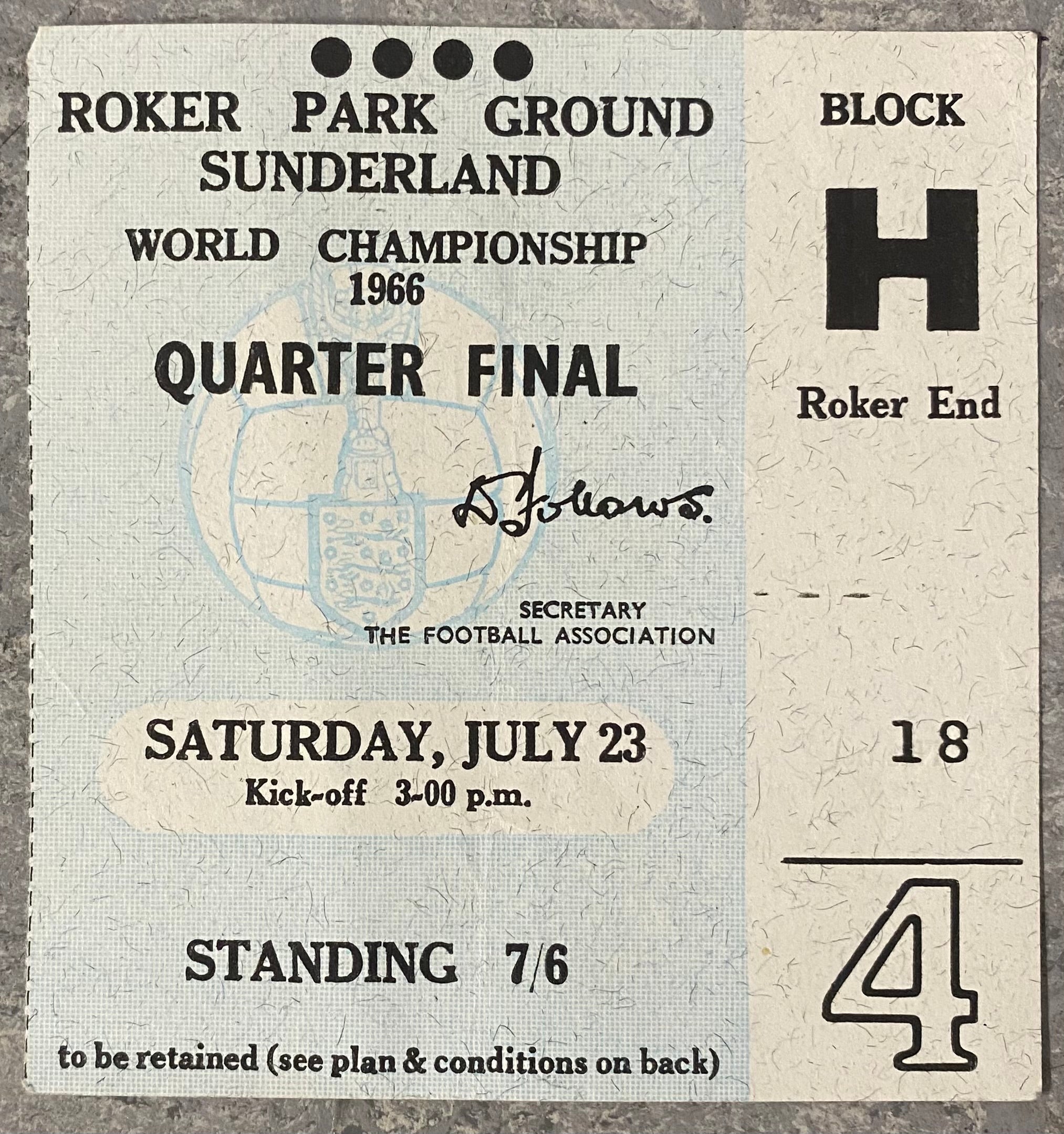 1966 ORIGINAL WORLD CUP QUARTER FINAL TICKET HUNGARY V SOVIET UNION @ ROKER PARK