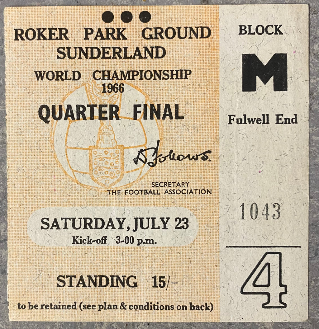 1966 ORIGINAL WORLD CUP QUARTER FINAL TICKET HUNGARY V SOVIET UNION @ ROKER PARK
