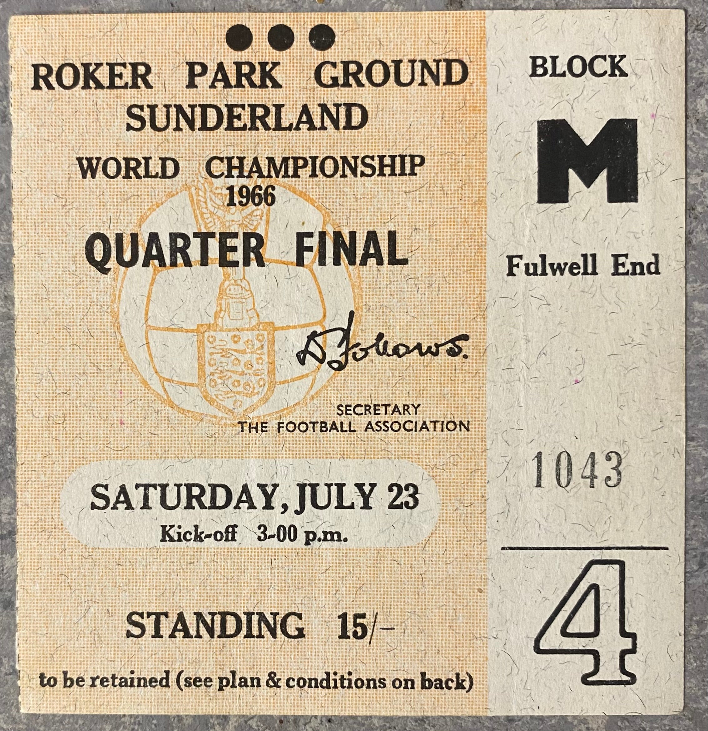1966 ORIGINAL WORLD CUP QUARTER FINAL TICKET HUNGARY V SOVIET UNION @ ROKER PARK