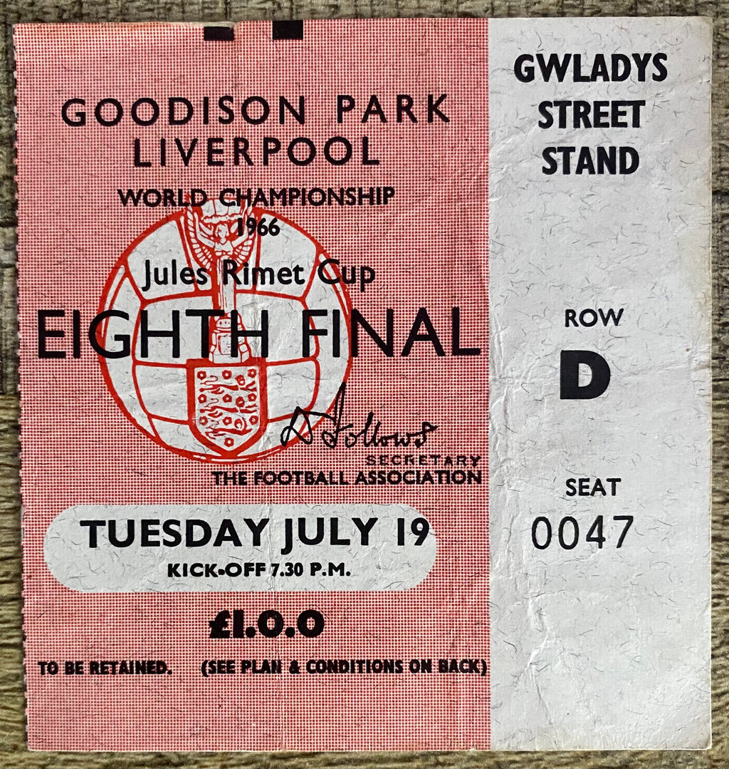 1966 ORIGINAL WORLD CUP 1ST ROUND TICKET BRAZIL V PORTUGAL @ GOODISON PARK