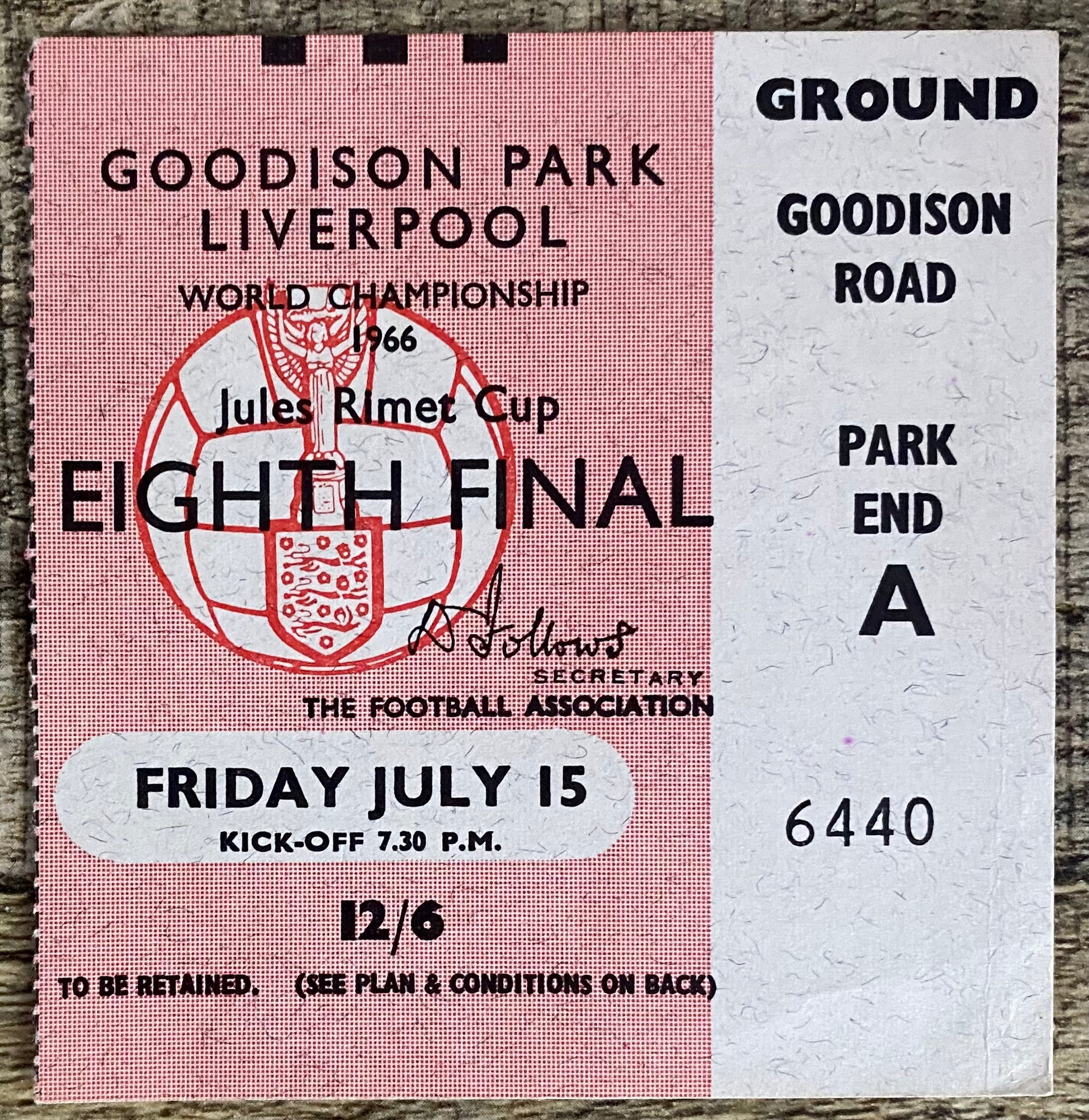 1966 ORIGINAL WORLD CUP 1ST ROUND TICKET BRAZIL V HUNGARY @ GOODISON PARK