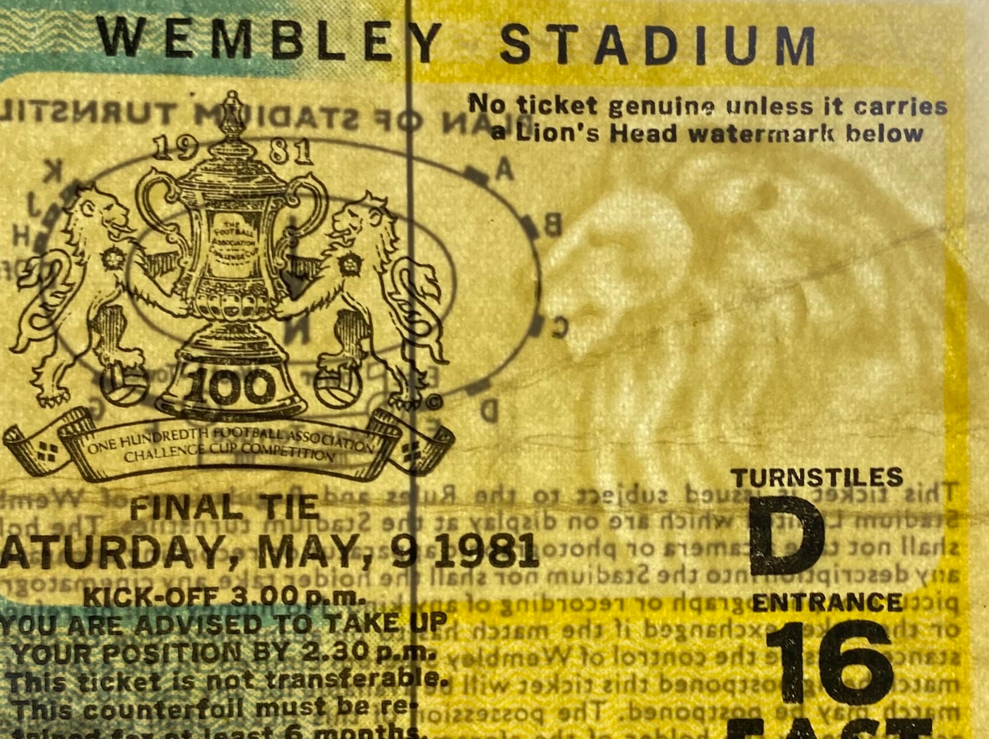 1981 ORIGINAL FA CUP FINAL TICKET TOTTENHAM HOTSPUR V MANCHESTER CITY