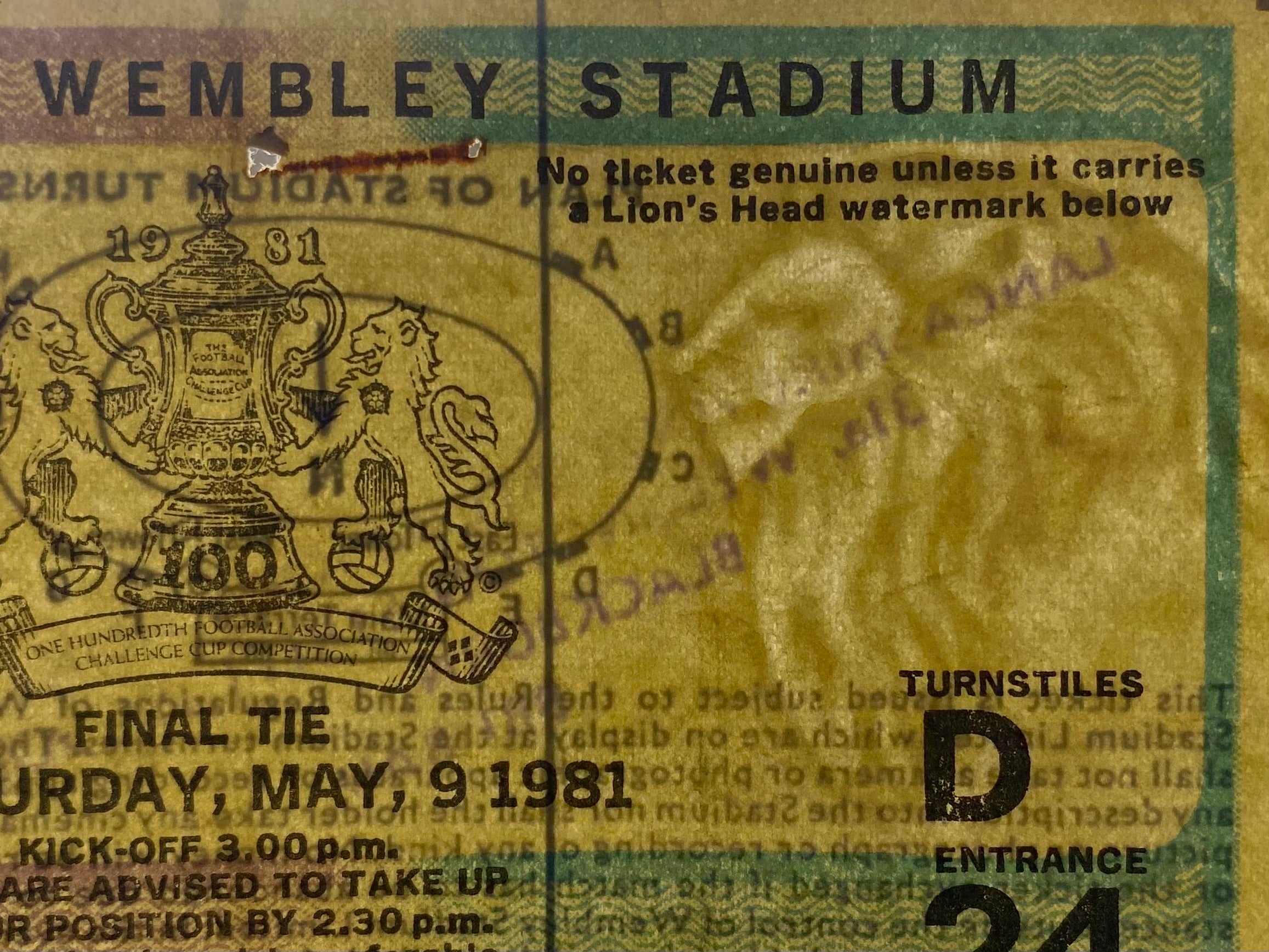 1981 ORIGINAL FA CUP FINAL TICKET TOTTENHAM HOTSPUR V MANCHESTER CITY