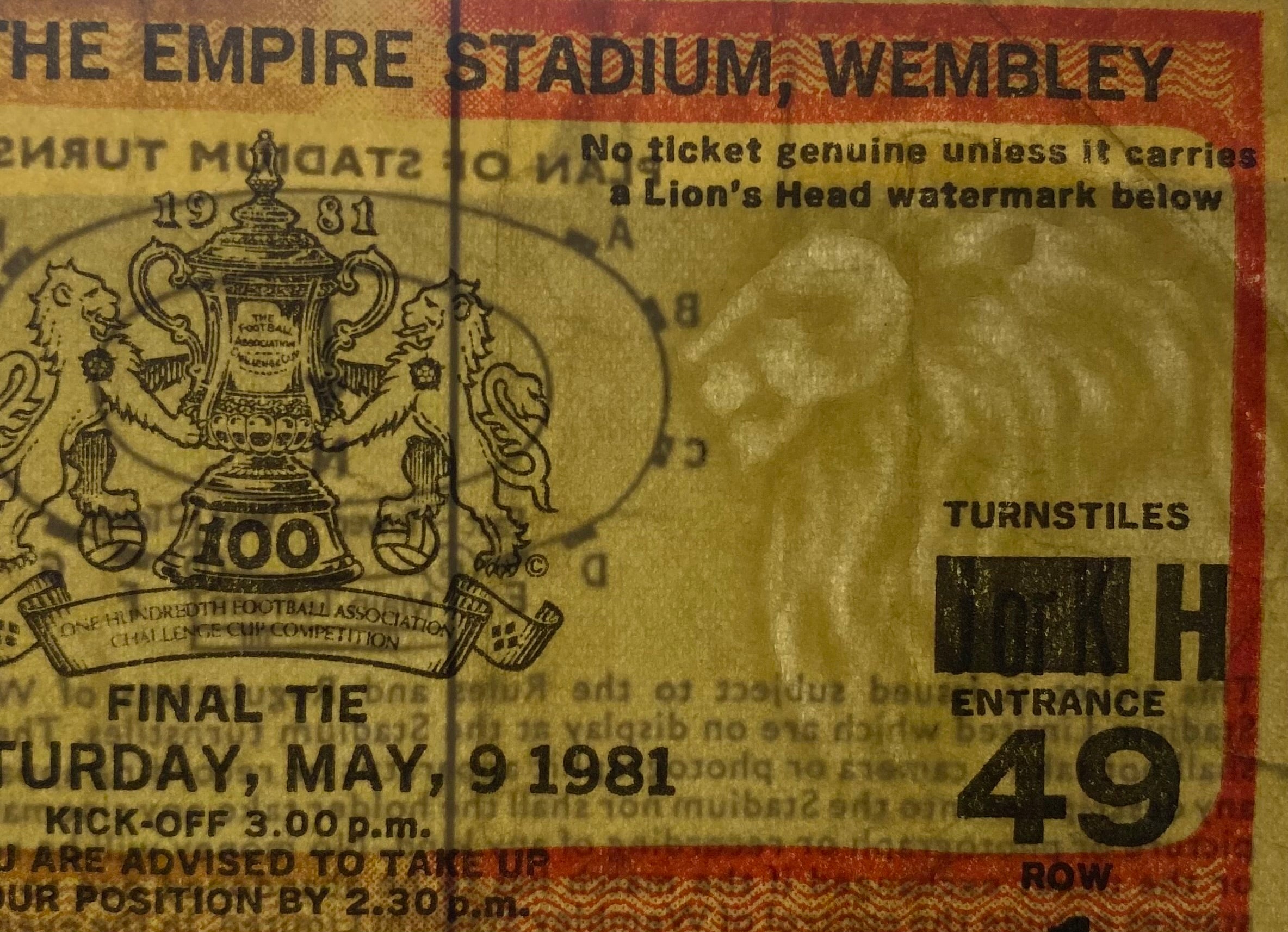 1981 ORIGINAL FA CUP FINAL TICKET TOTTENHAM HOTSPUR V MANCHESTER CITY