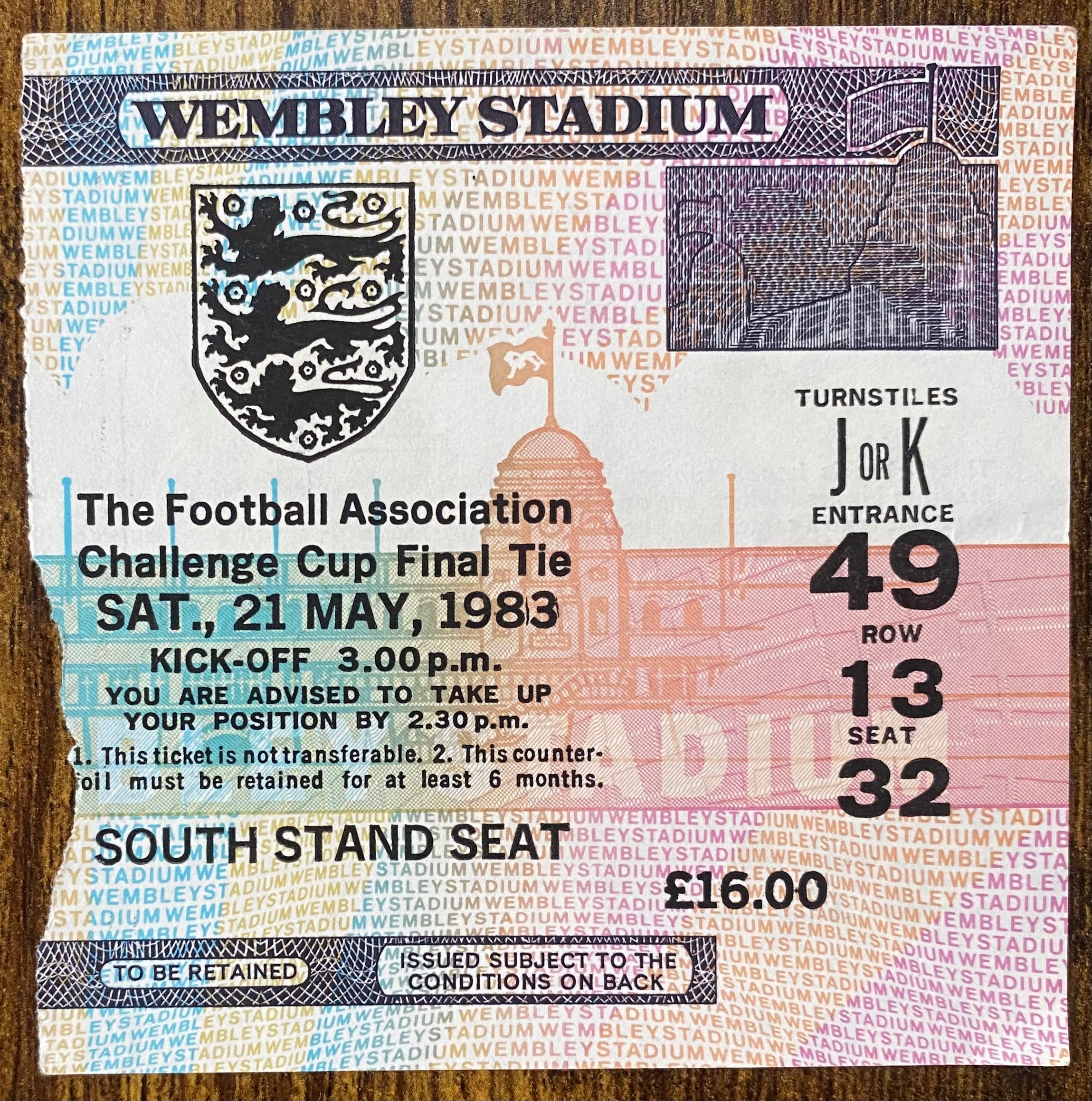 1983 ORIGINAL FA CUP FINAL TICKET BRIGHTON AND HOVE ALBION V MANCHESTER UNITED