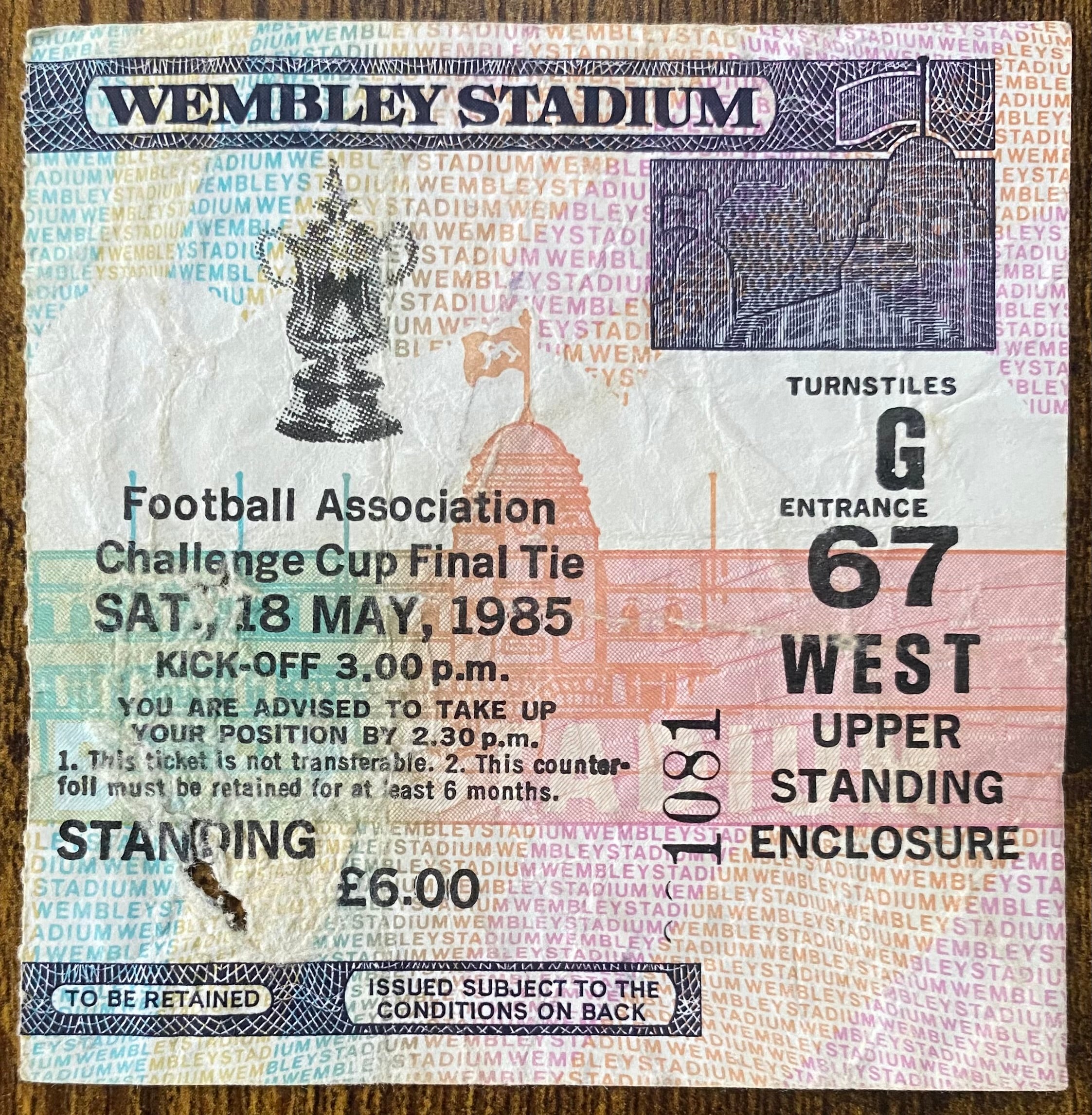 1985 ORIGINAL FA CUP FINAL TICKET EVERTON V MANCHESTER UNITED