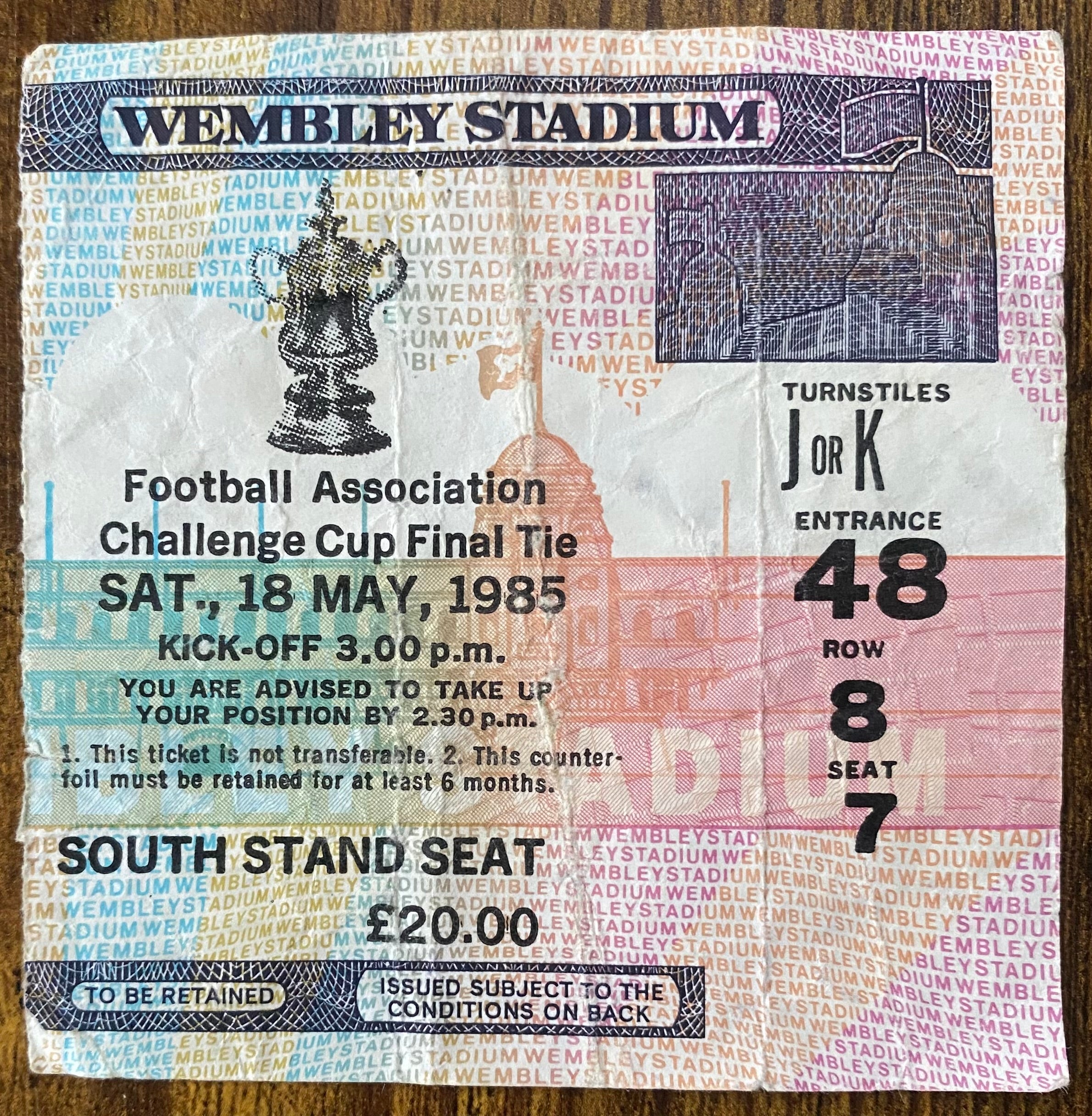 1985 ORIGINAL FA CUP FINAL TICKET EVERTON V MANCHESTER UNITED
