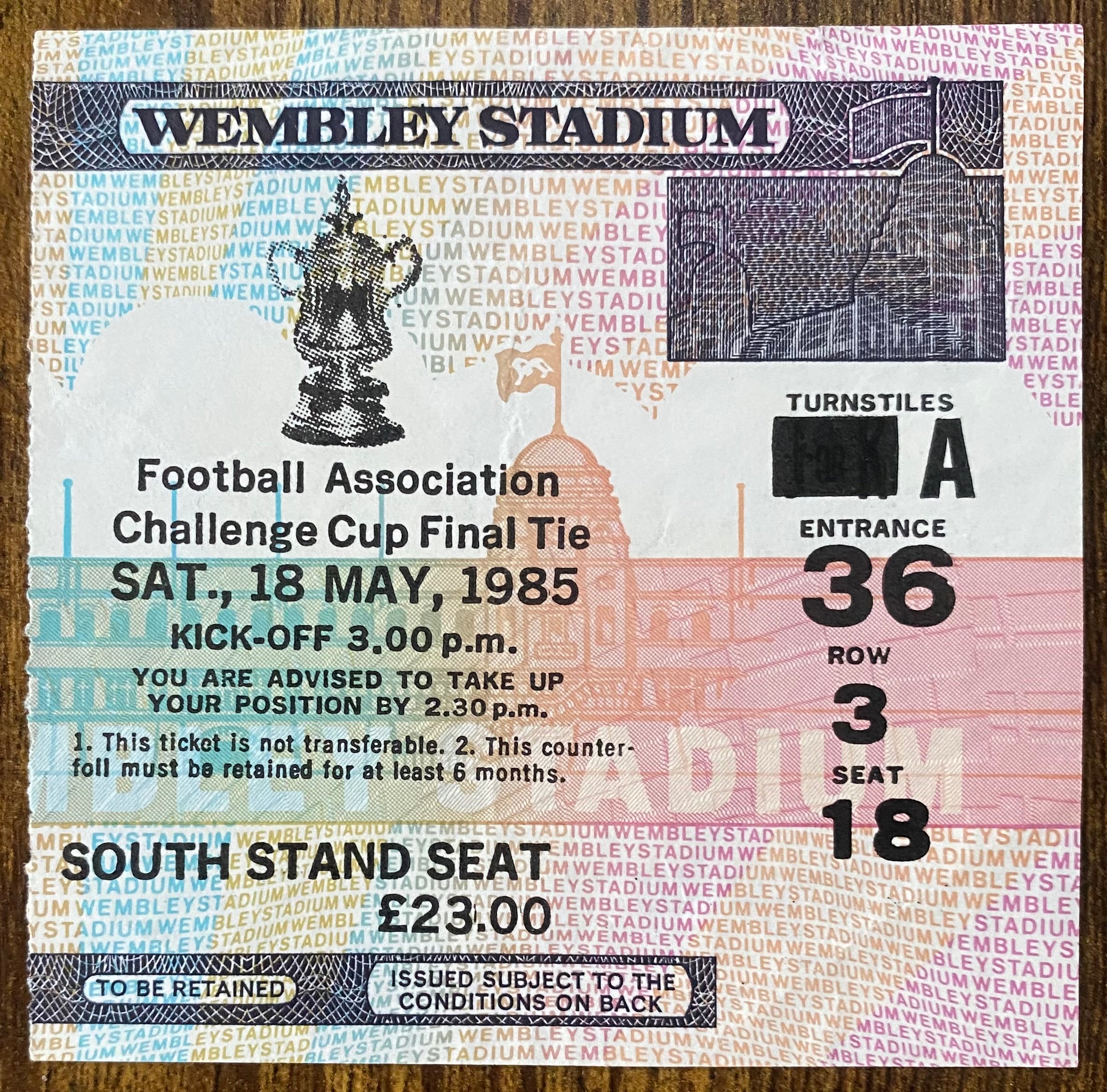 1985 ORIGINAL FA CUP FINAL TICKET EVERTON V MANCHESTER UNITED