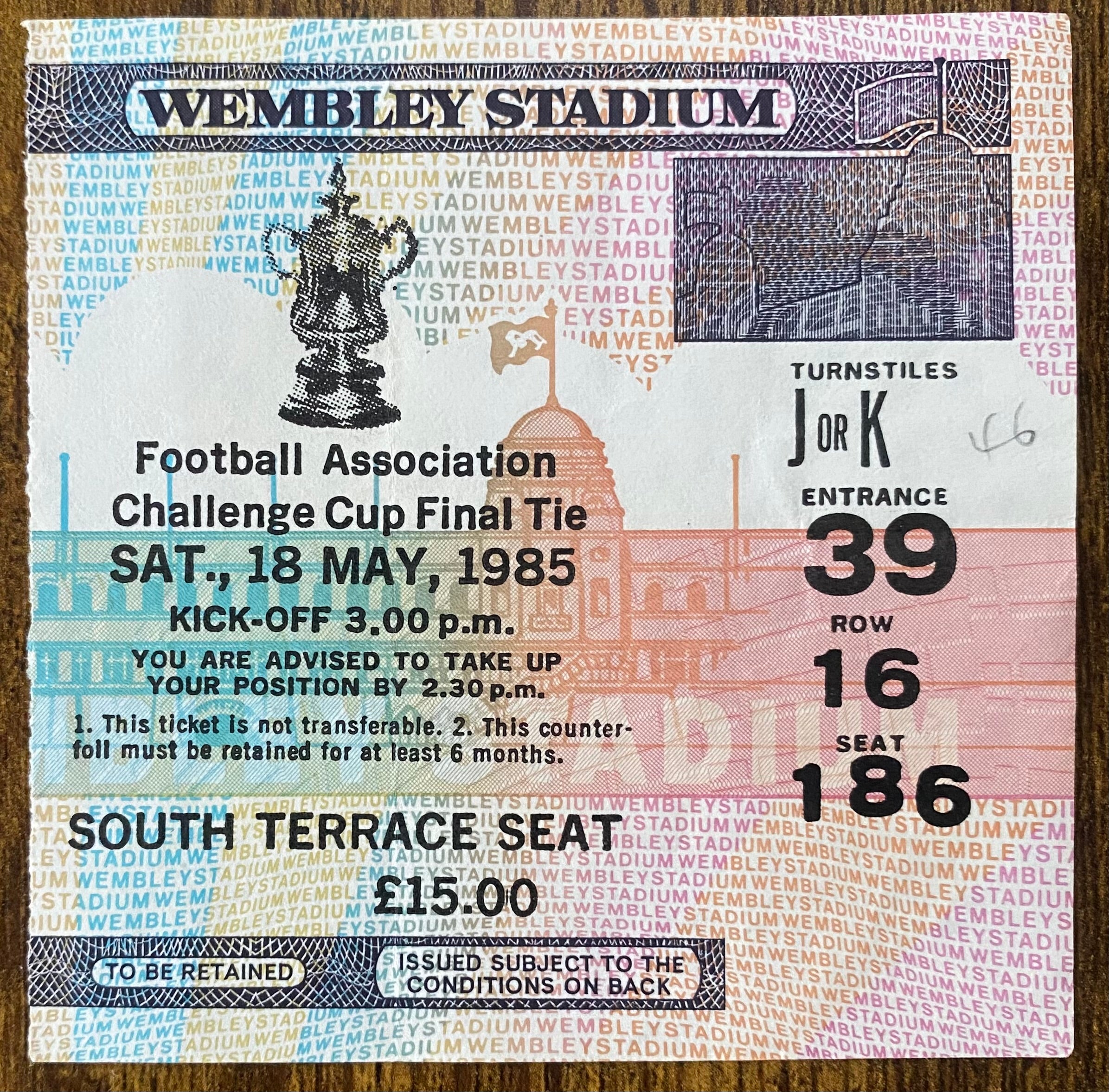 1985 ORIGINAL FA CUP FINAL TICKET EVERTON V MANCHESTER UNITED