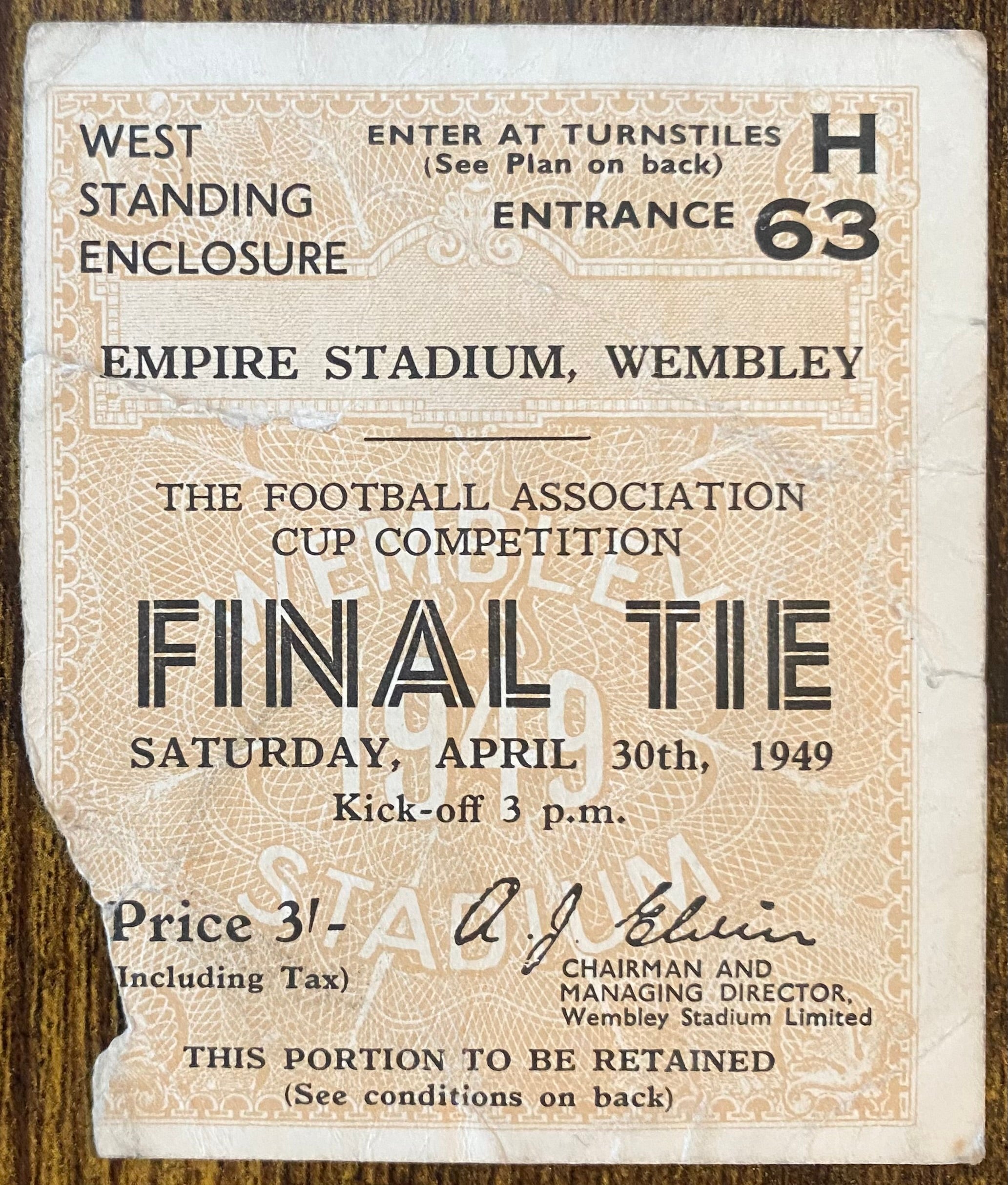 1949 ORIGINAL FA CUP FINAL TICKET WOLVERHAMPTON WANDERERS V LEICESTER CITY