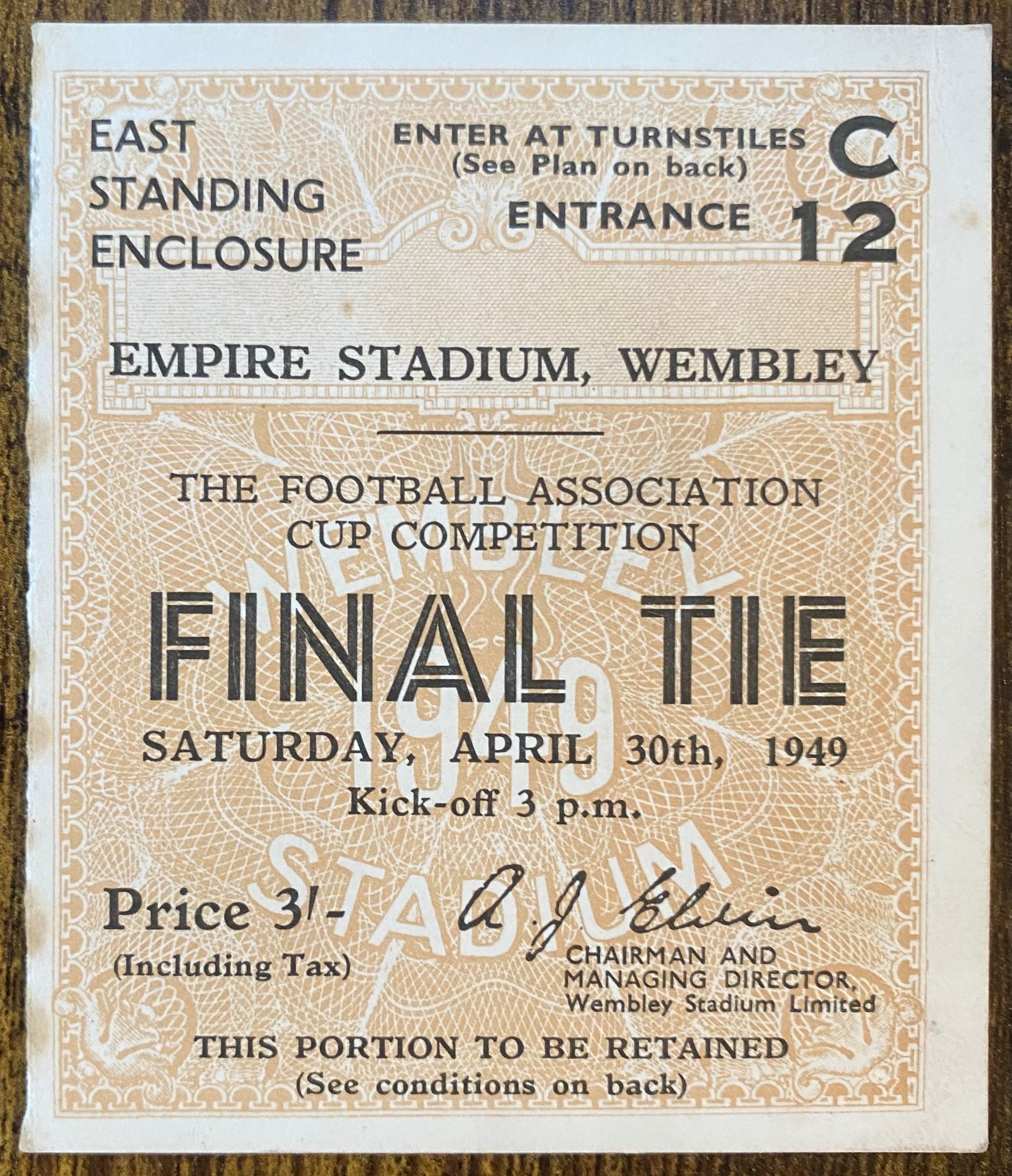 1949 ORIGINAL FA CUP FINAL TICKET WOLVERHAMPTON WANDERERS V LEICESTER CITY