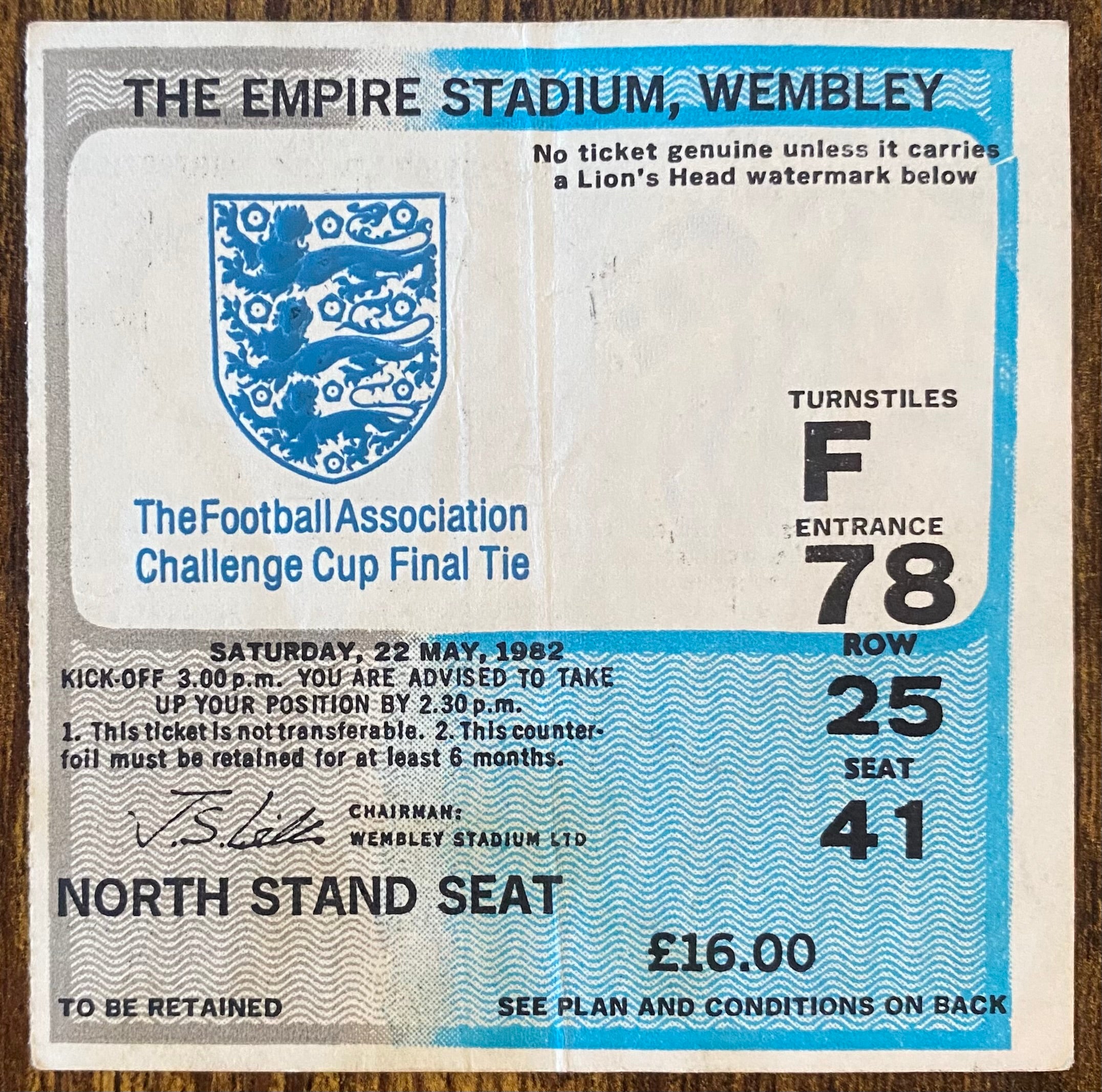 1982 ORIGINAL FA CUP FINAL TICKET TOTTENHAM HOTSPUR V QUEENS PARK RANGERS