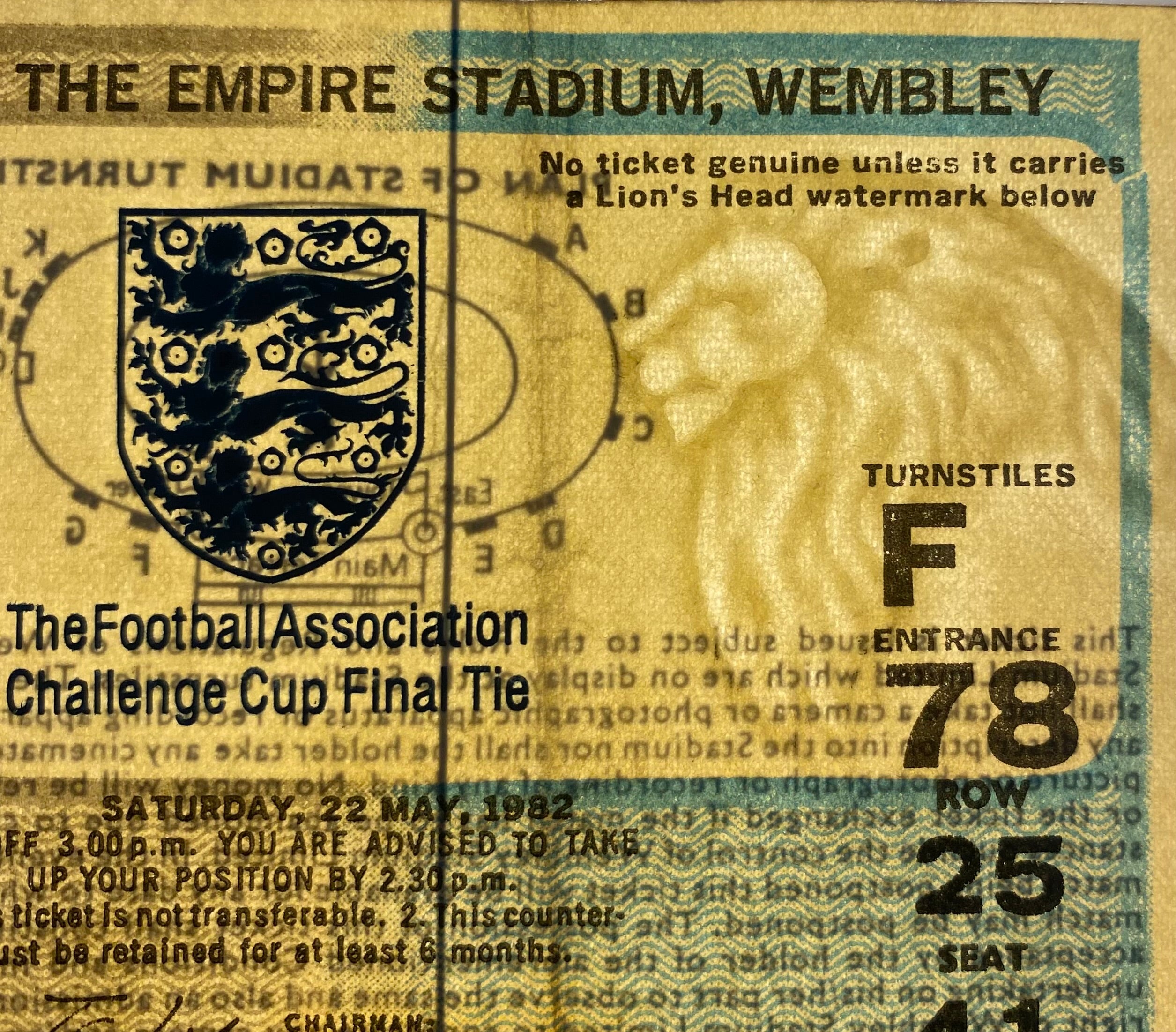 1982 ORIGINAL FA CUP FINAL TICKET TOTTENHAM HOTSPUR V QUEENS PARK RANGERS