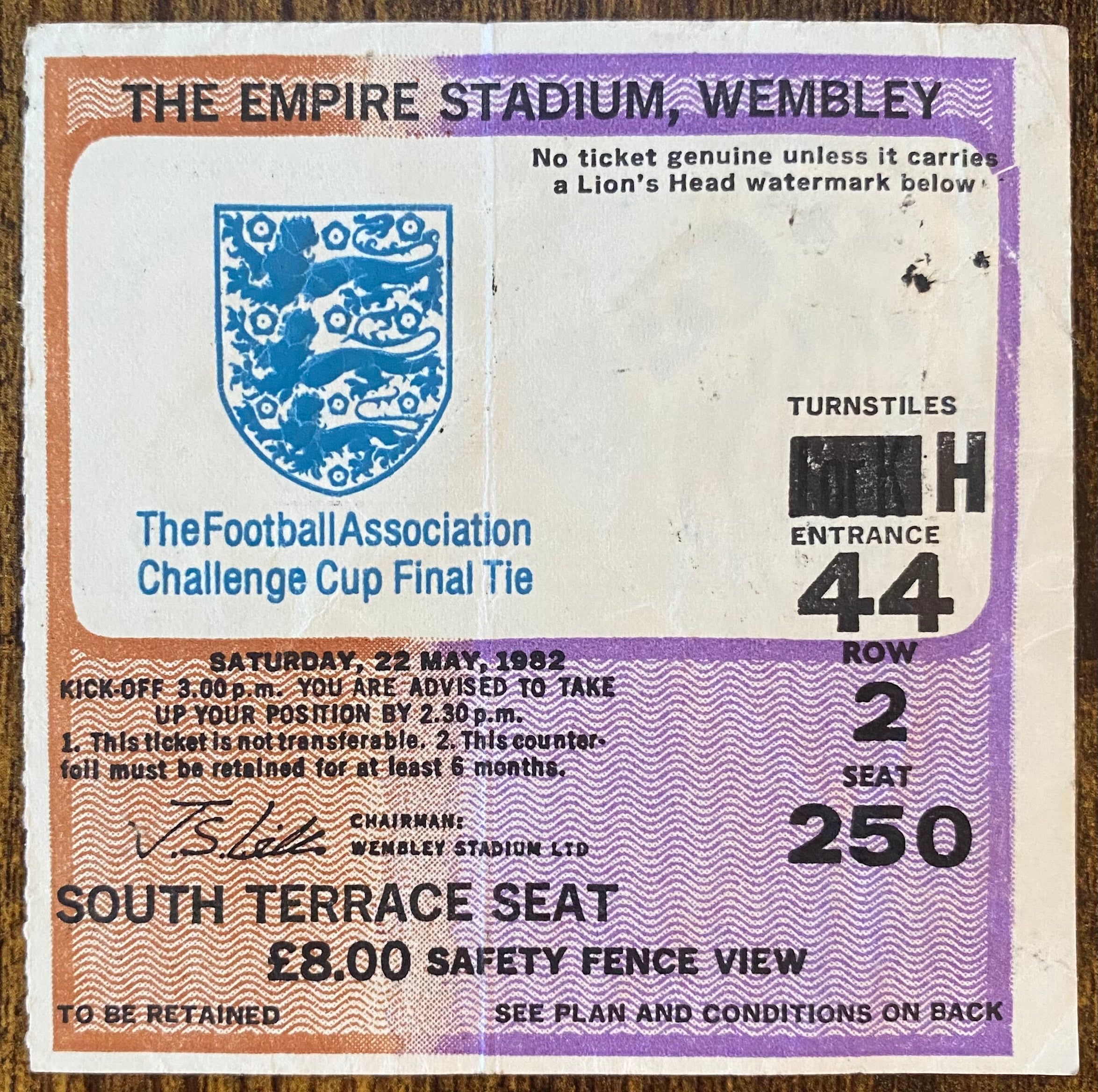 1982 ORIGINAL FA CUP FINAL TICKET TOTTENHAM HOTSPUR V QUEENS PARK RANGERS