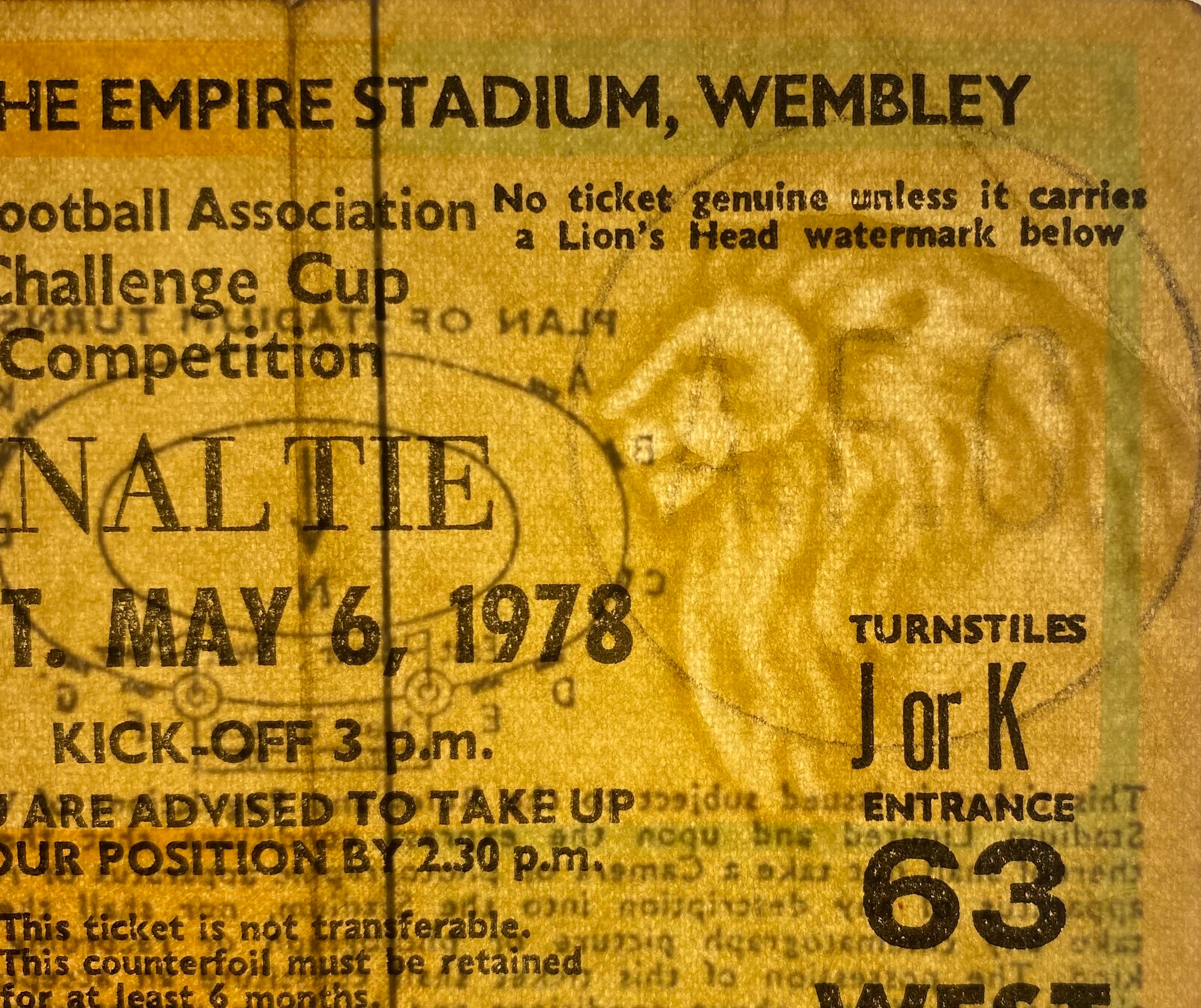1978 ORIGINAL FA CUP FINAL TICKET IPSWICH TOWN V ARSENAL