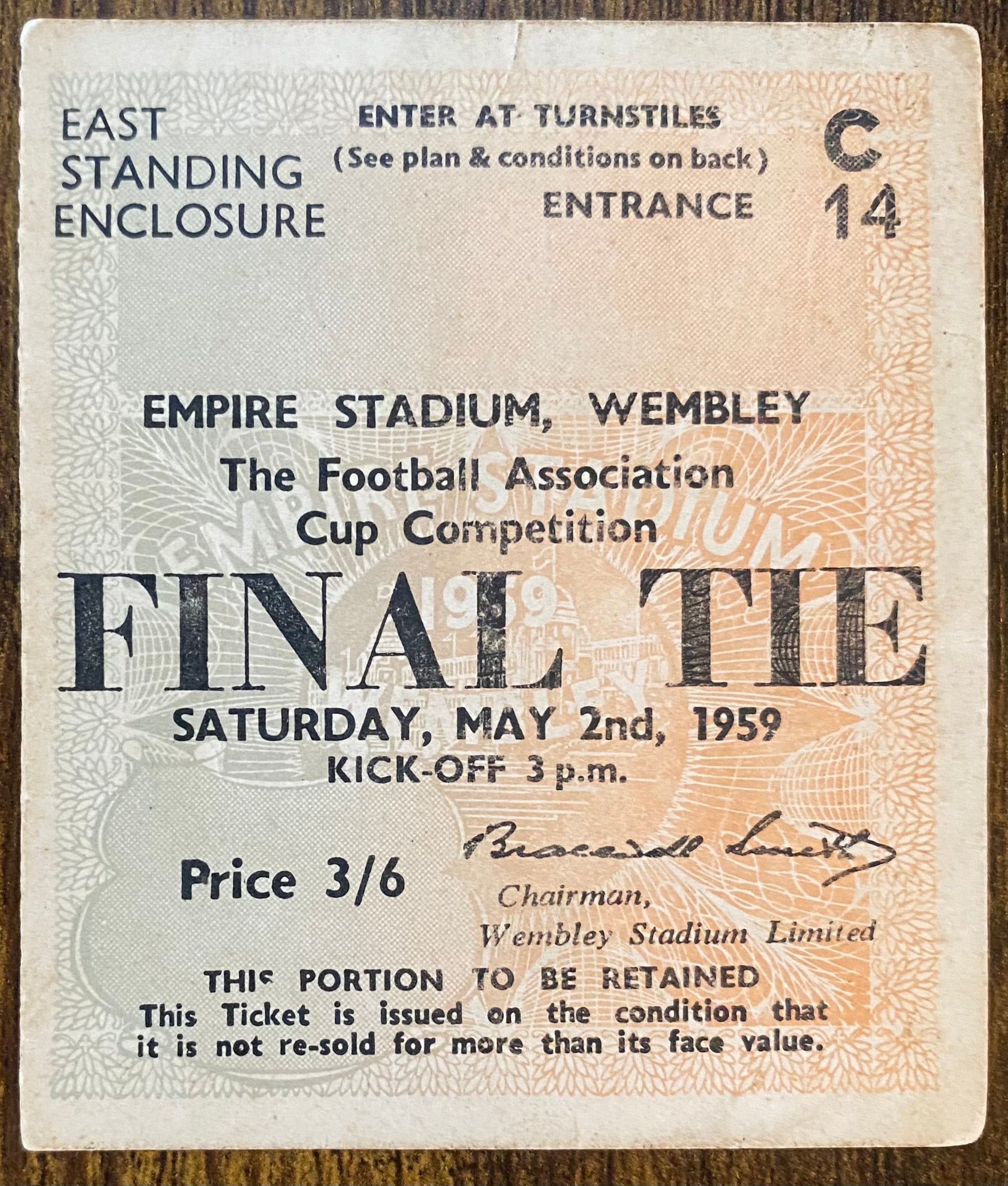1959 ORIGINAL FA CUP FINAL TICKET LUTON TOWN V NOTTINGHAM FOREST