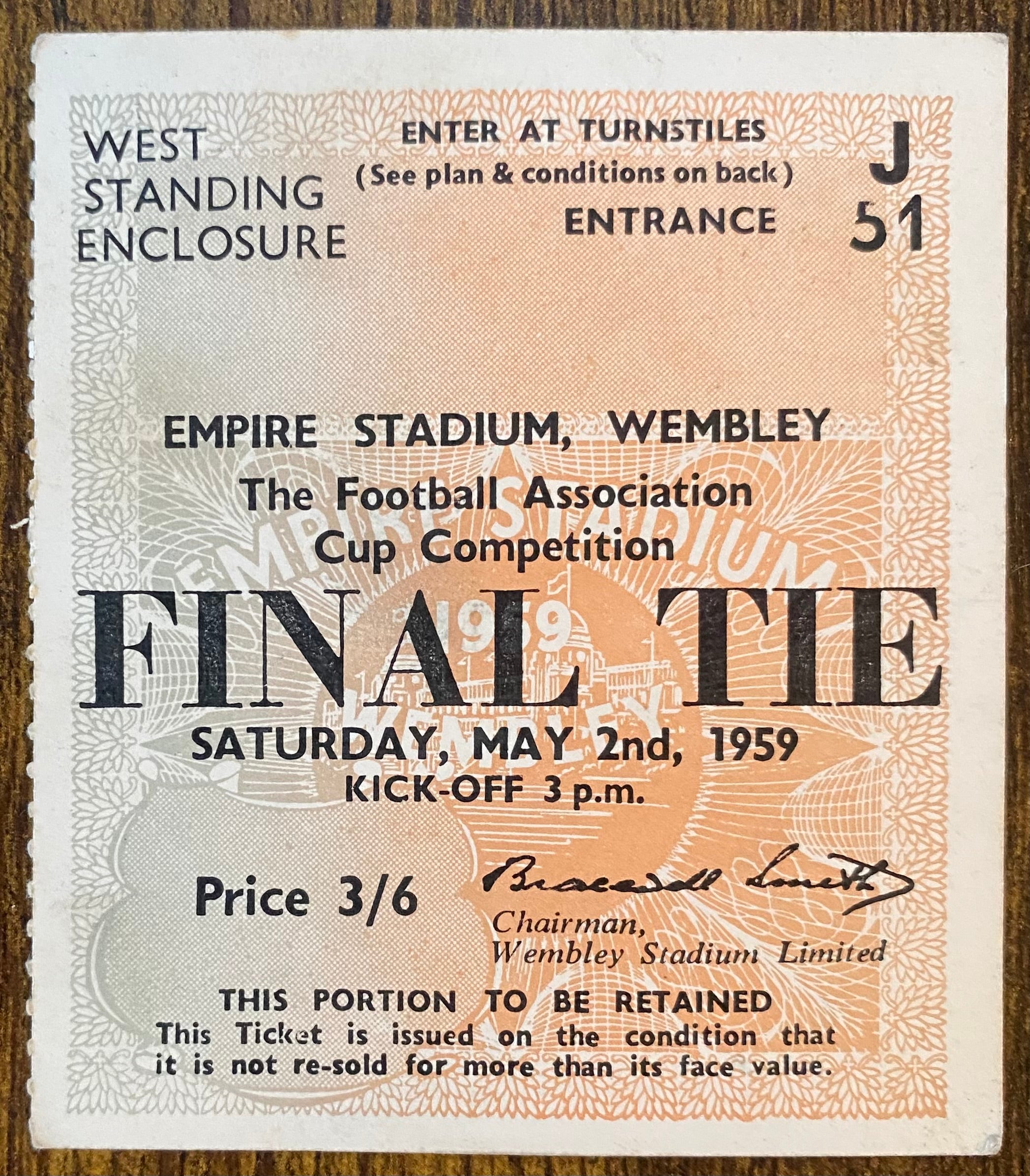 1959 ORIGINAL FA CUP FINAL TICKET LUTON TOWN V NOTTINGHAM FOREST