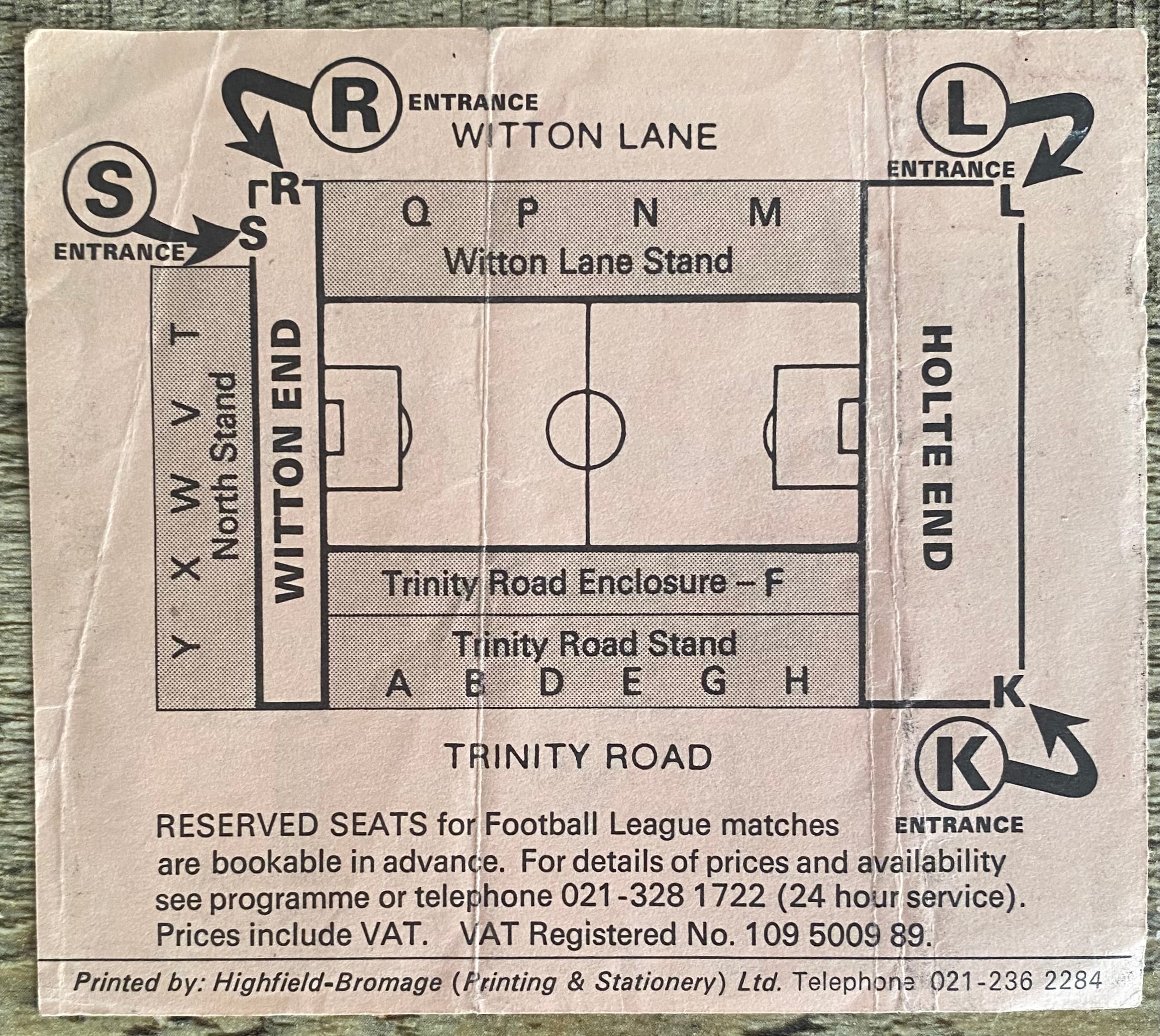 1987 ORIGINAL FA CUP SEMI FINAL TICKET WATFORD V TOTTENHAM HOTSPUR @ VILLA PARK