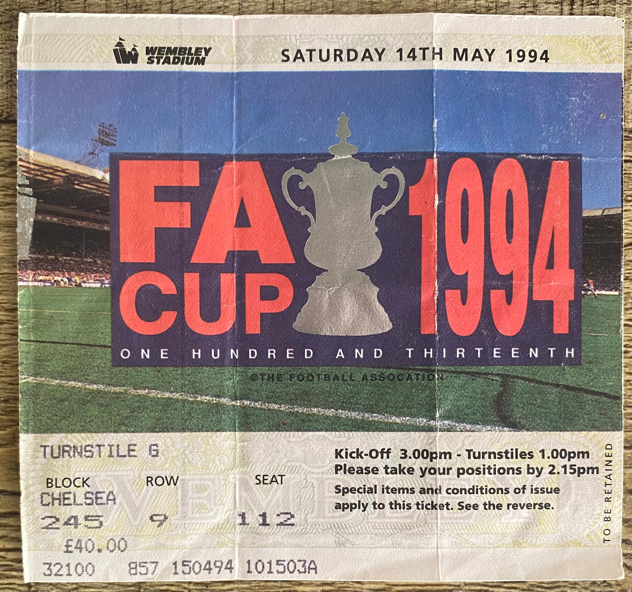 1994 ORIGINAL FA CUP FINAL TICKET CHELSEA V MANCHESTER UNITED