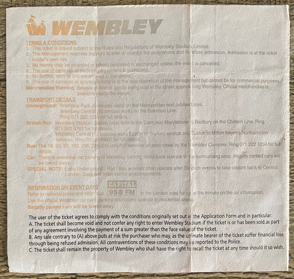1994 ORIGINAL FA CUP FINAL TICKET CHELSEA V MANCHESTER UNITED