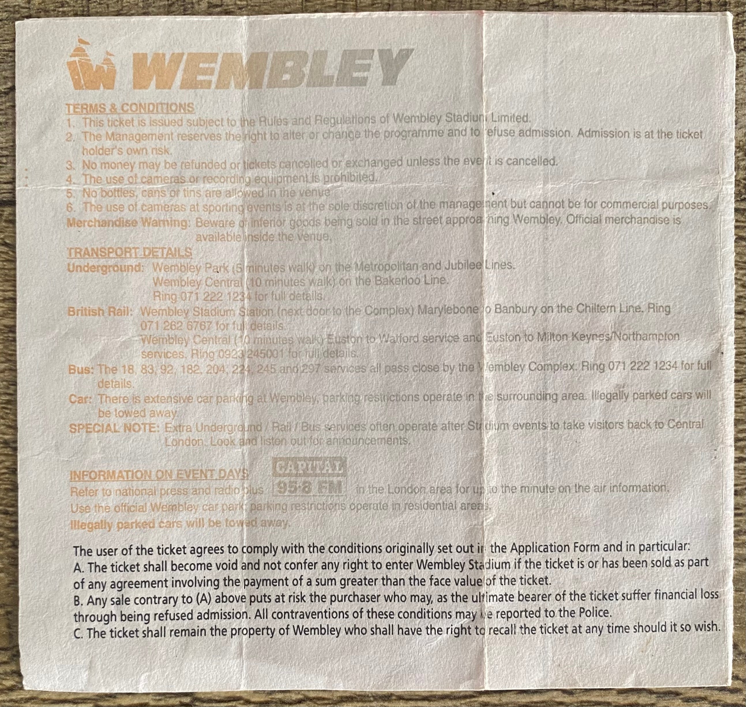 1994 ORIGINAL FA CUP FINAL TICKET CHELSEA V MANCHESTER UNITED