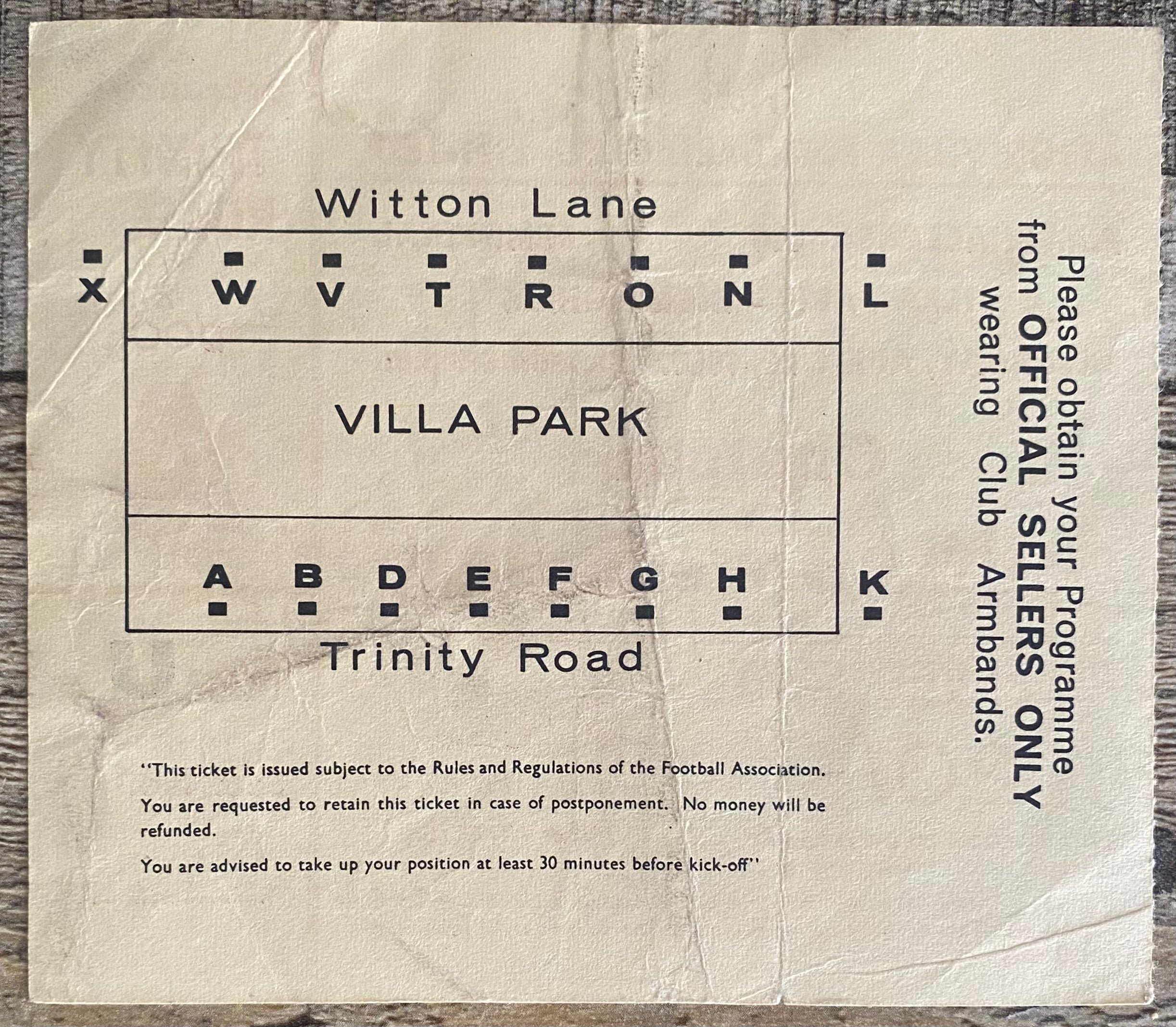 1966 ORIGINAL FA CUP SEMI FINAL TICKET CHELSEA V SHEFFIELD WEDNESDAY @VILLA PARK