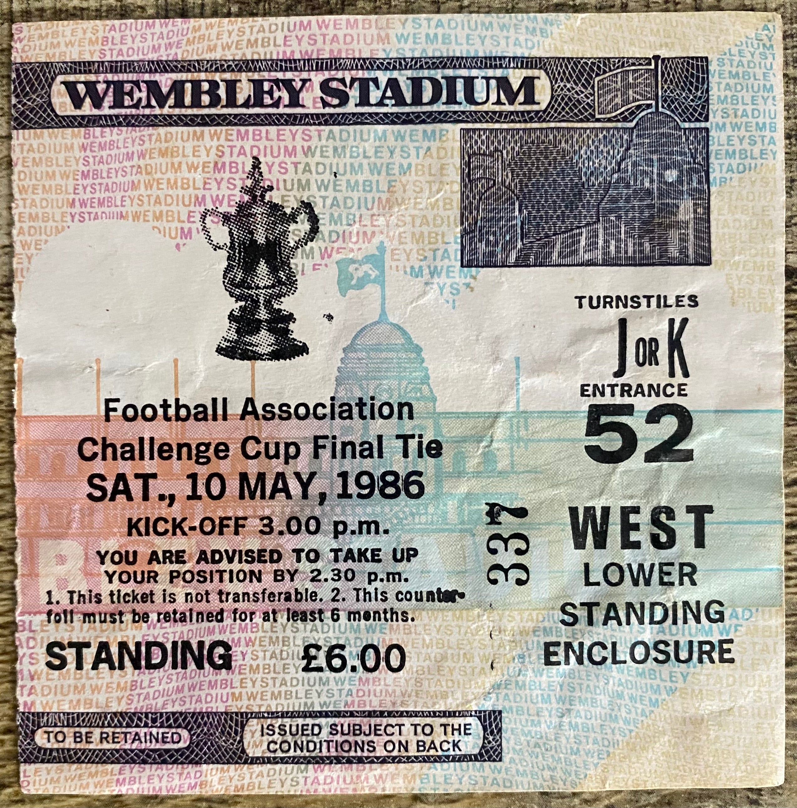 1986 ORIGINAL FA CUP FINAL TICKET EVERTON V LIVERPOOL