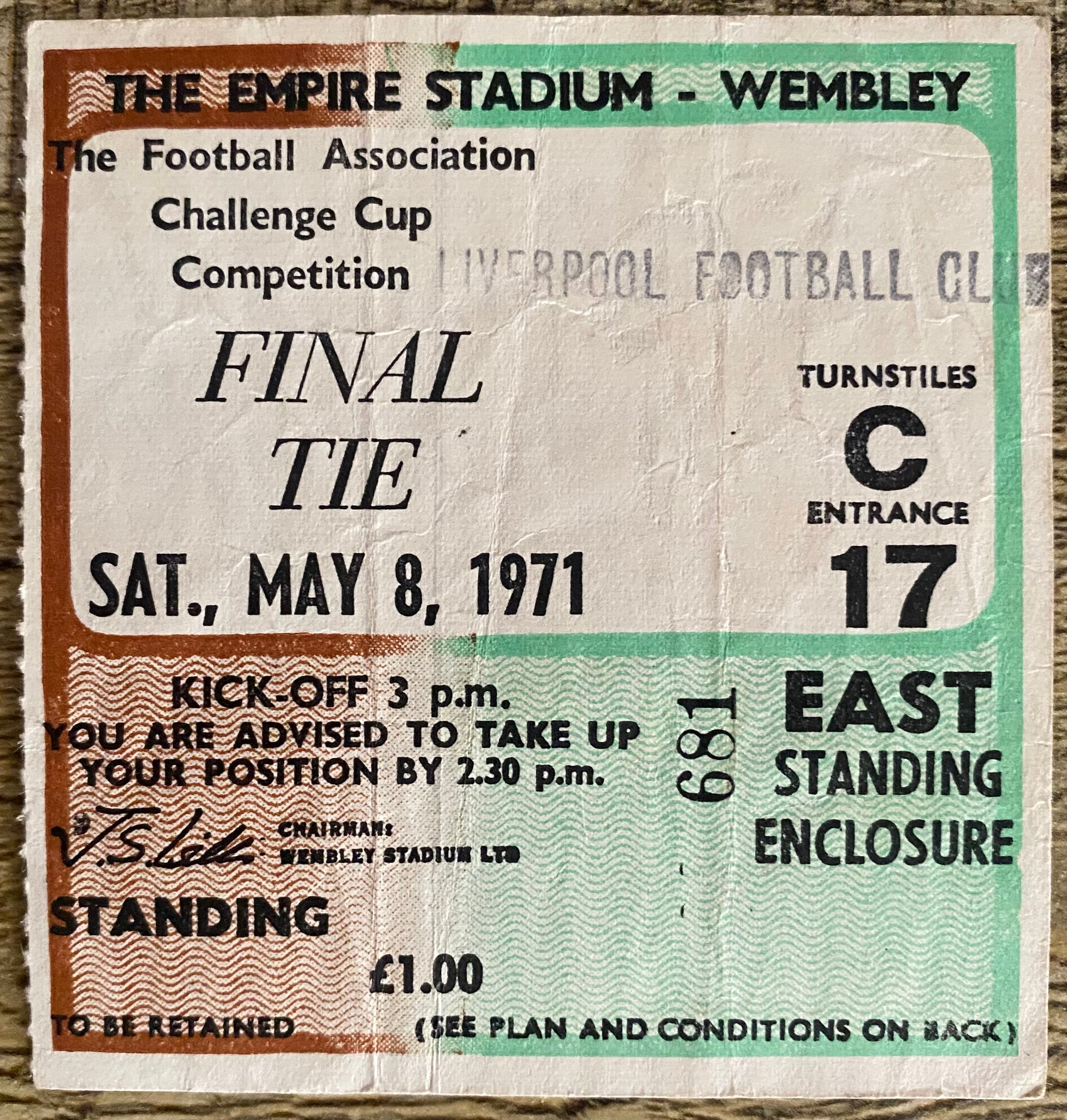 1971 ORIGINAL FA CUP FINAL TICKET ARSENAL V LIVERPOOL