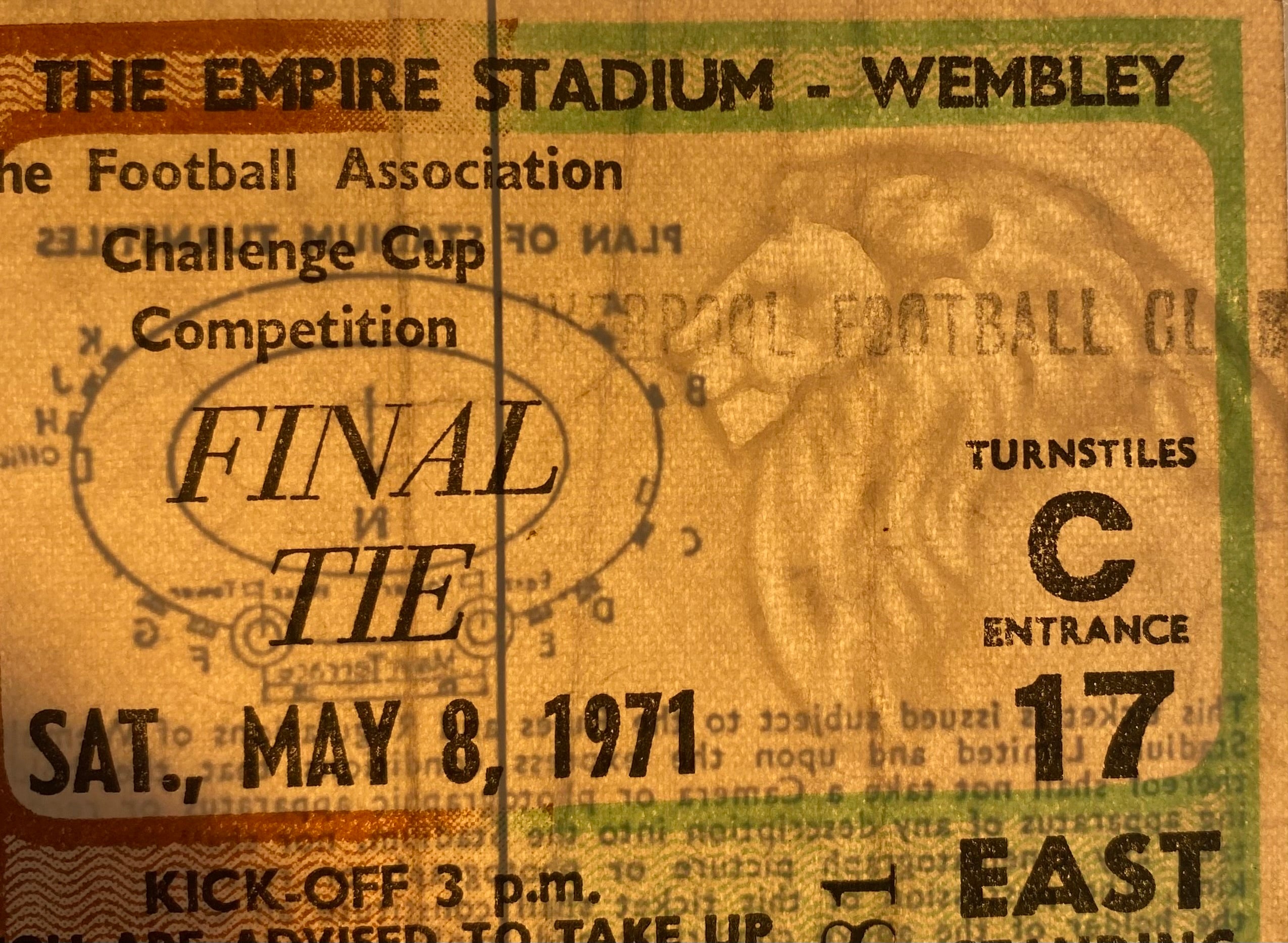 1971 ORIGINAL FA CUP FINAL TICKET ARSENAL V LIVERPOOL