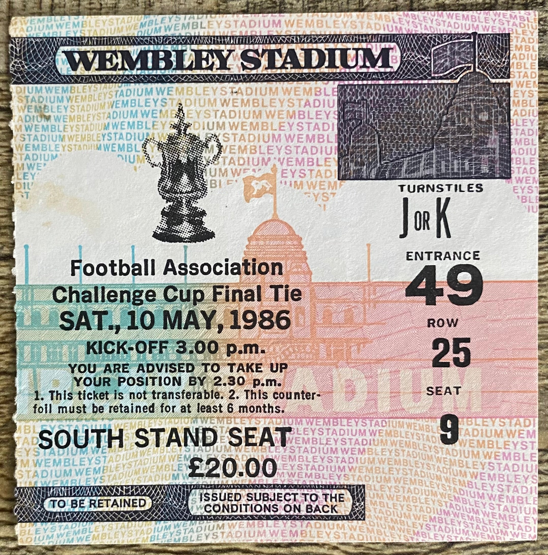 1986 ORIGINAL FA CUP FINAL TICKET EVERTON V LIVERPOOL