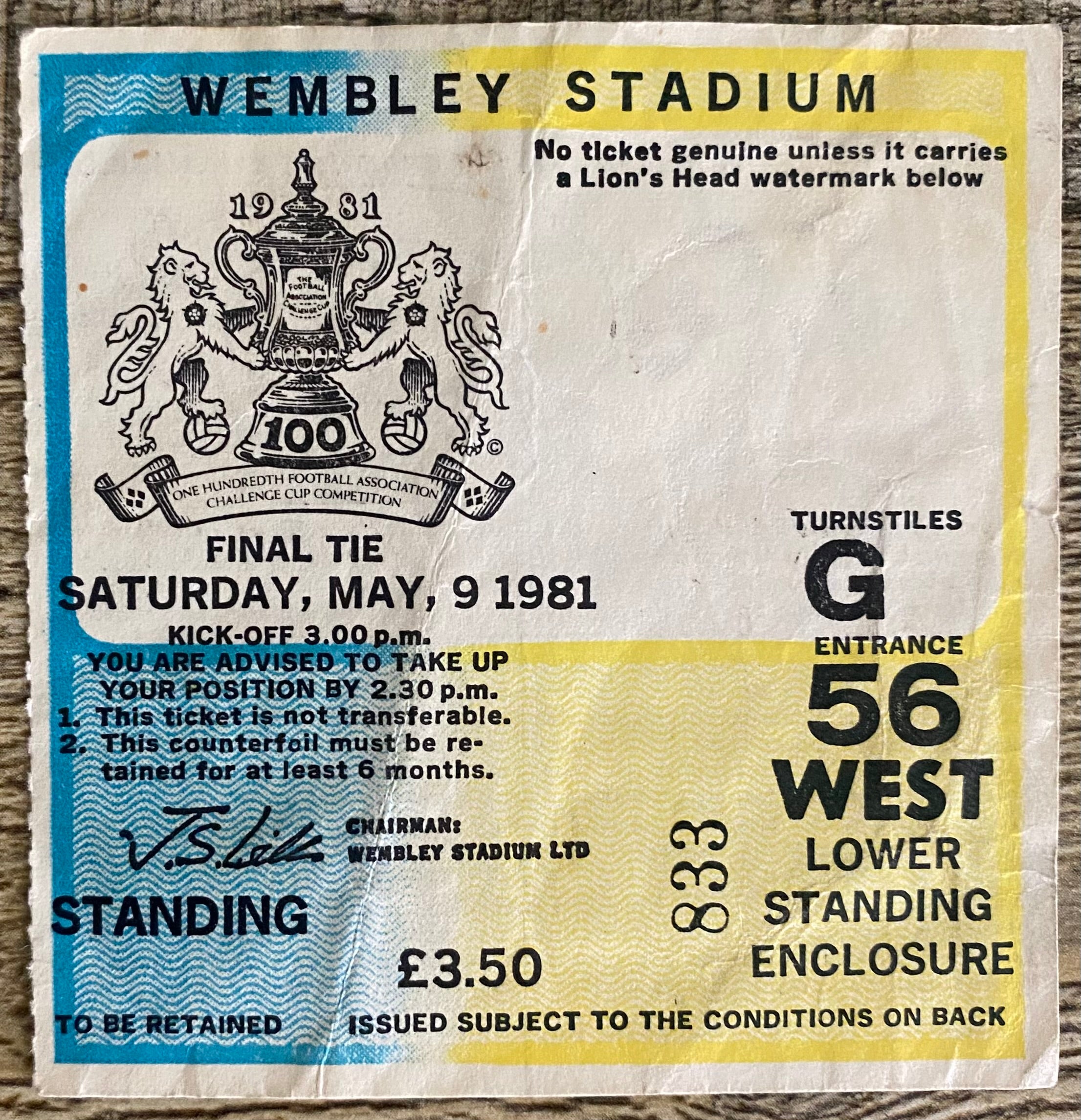 1981 ORIGINAL FA CUP FINAL TICKET TOTTENHAM HOTSPUR V MANCHESTER CITY